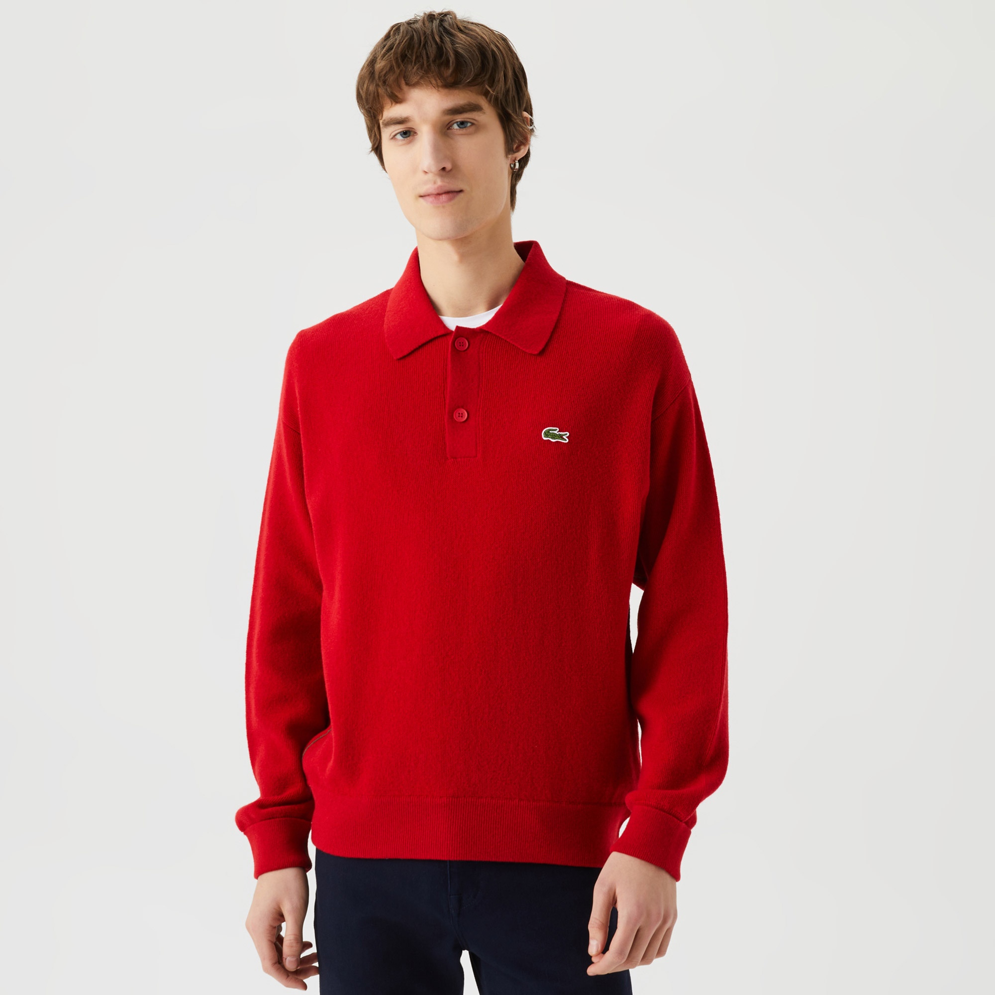 Lacoste Erkek Polo Yaka Yün Kırmızı Kazak