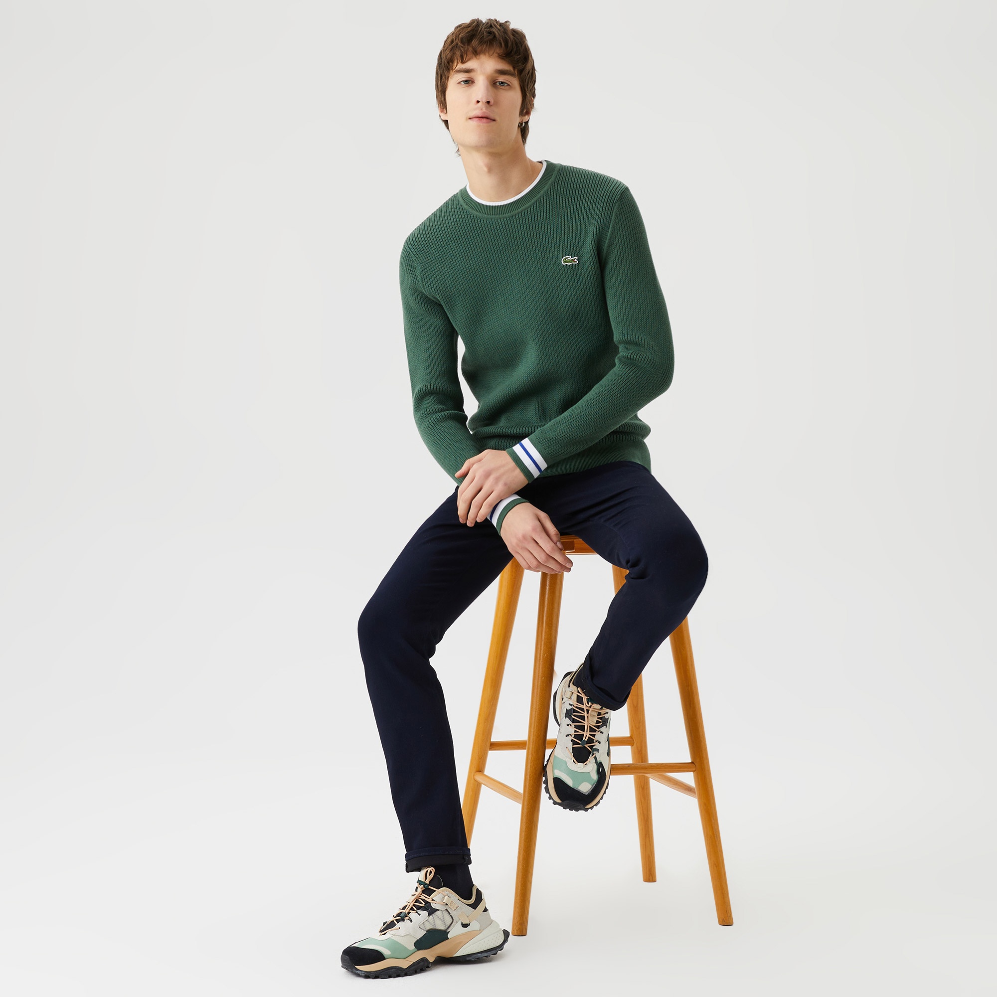 Lacoste Erkek Regular Fit Bisiklet Yaka Yeşil Kazak