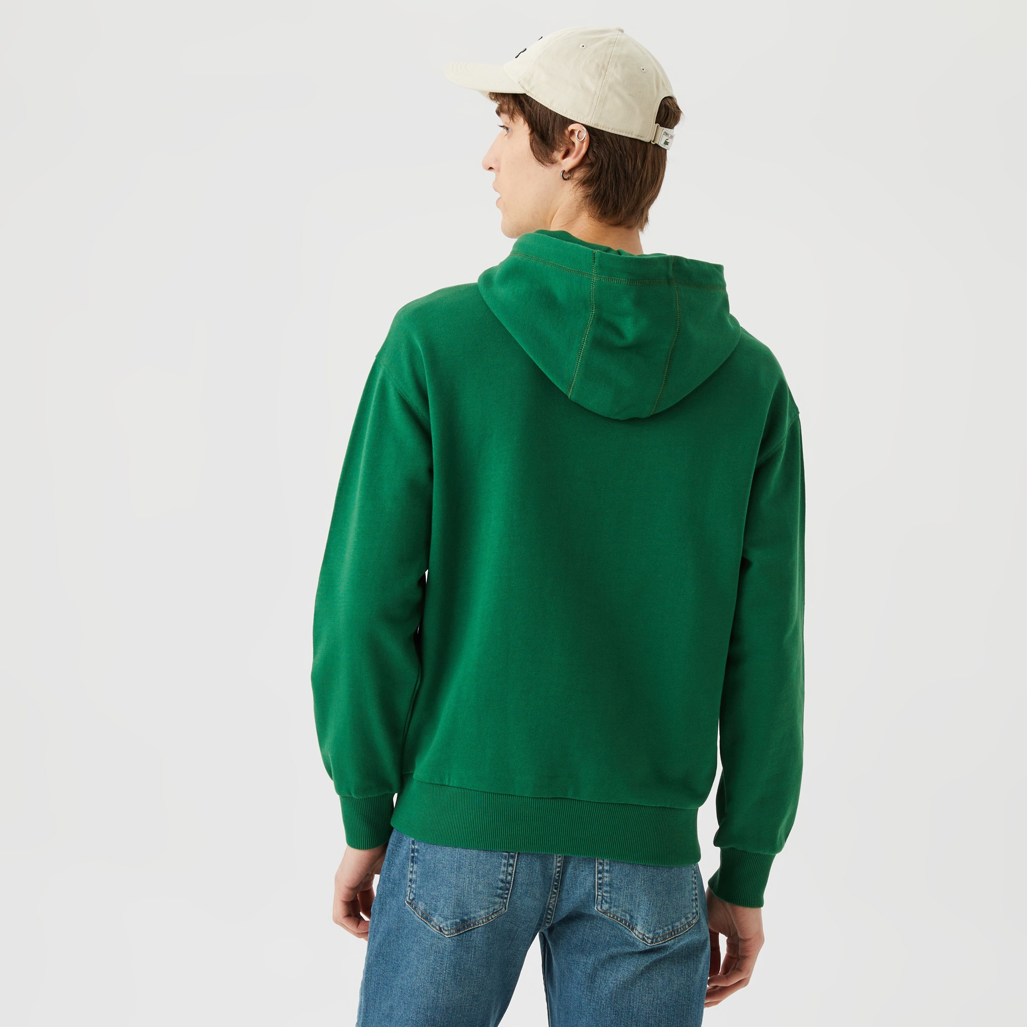 Lacoste Unisex Relax Fit Kapüşonlu Baskılı Yeşil Sweatshirt