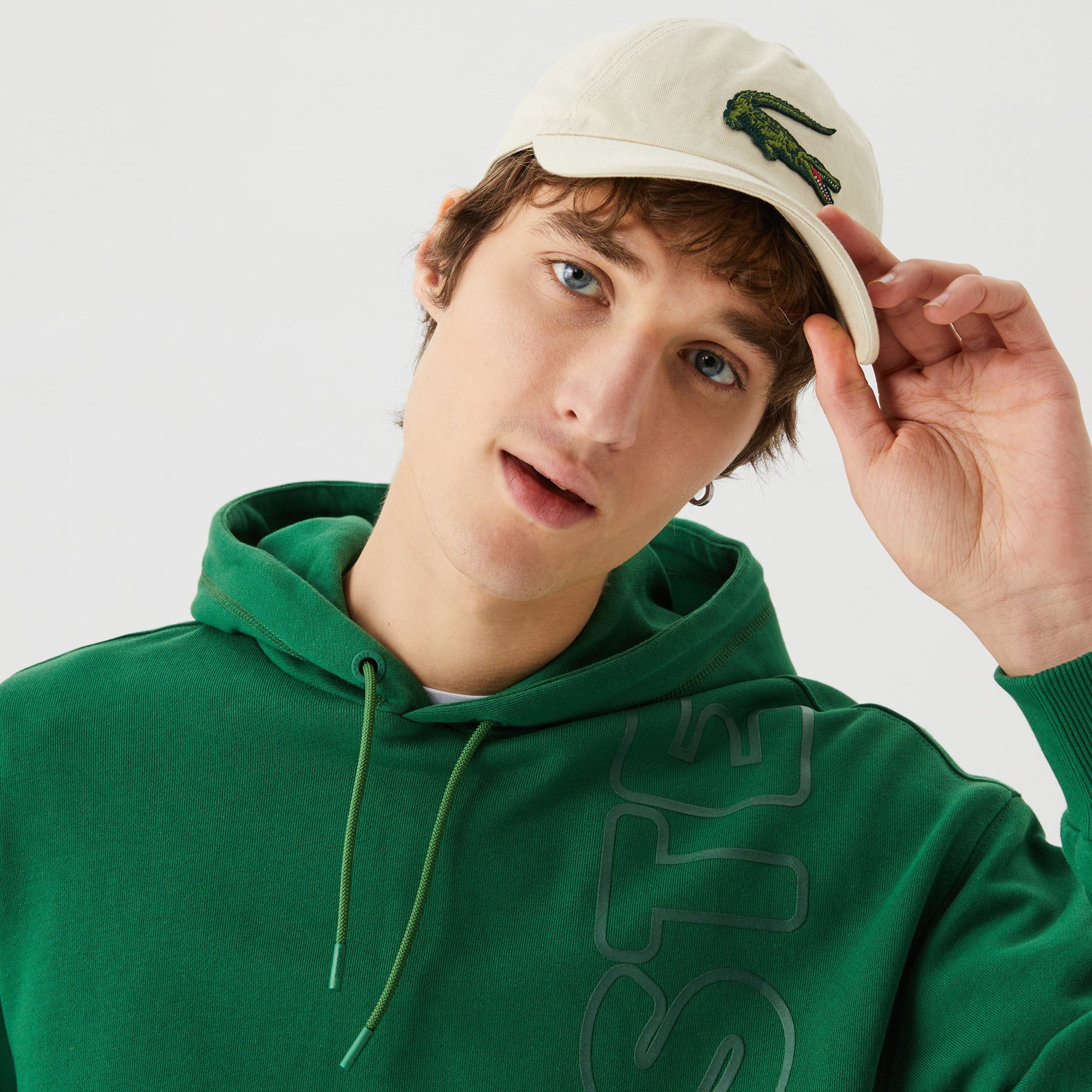 Lacoste Unisex Relax Fit Kapüşonlu Baskılı Yeşil Sweatshirt