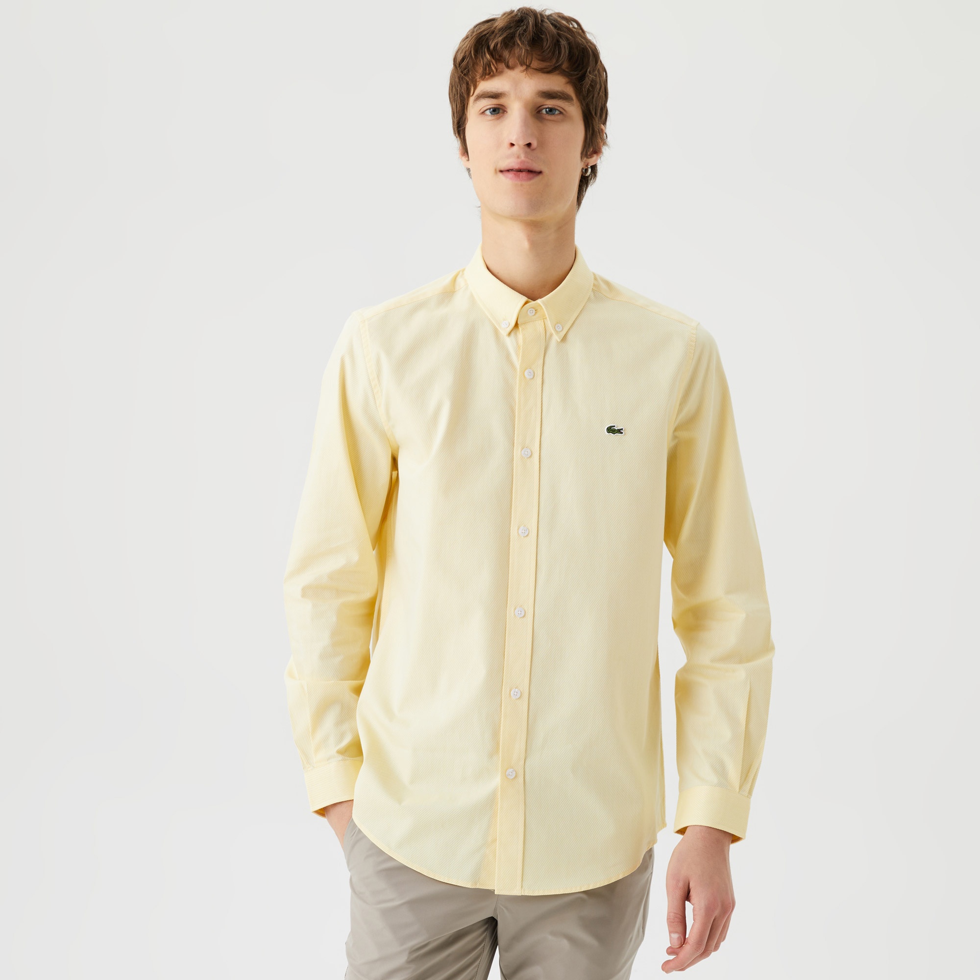 Lacoste Erkek Slim Fit Düğmeli Yaka Sarı Gömlek