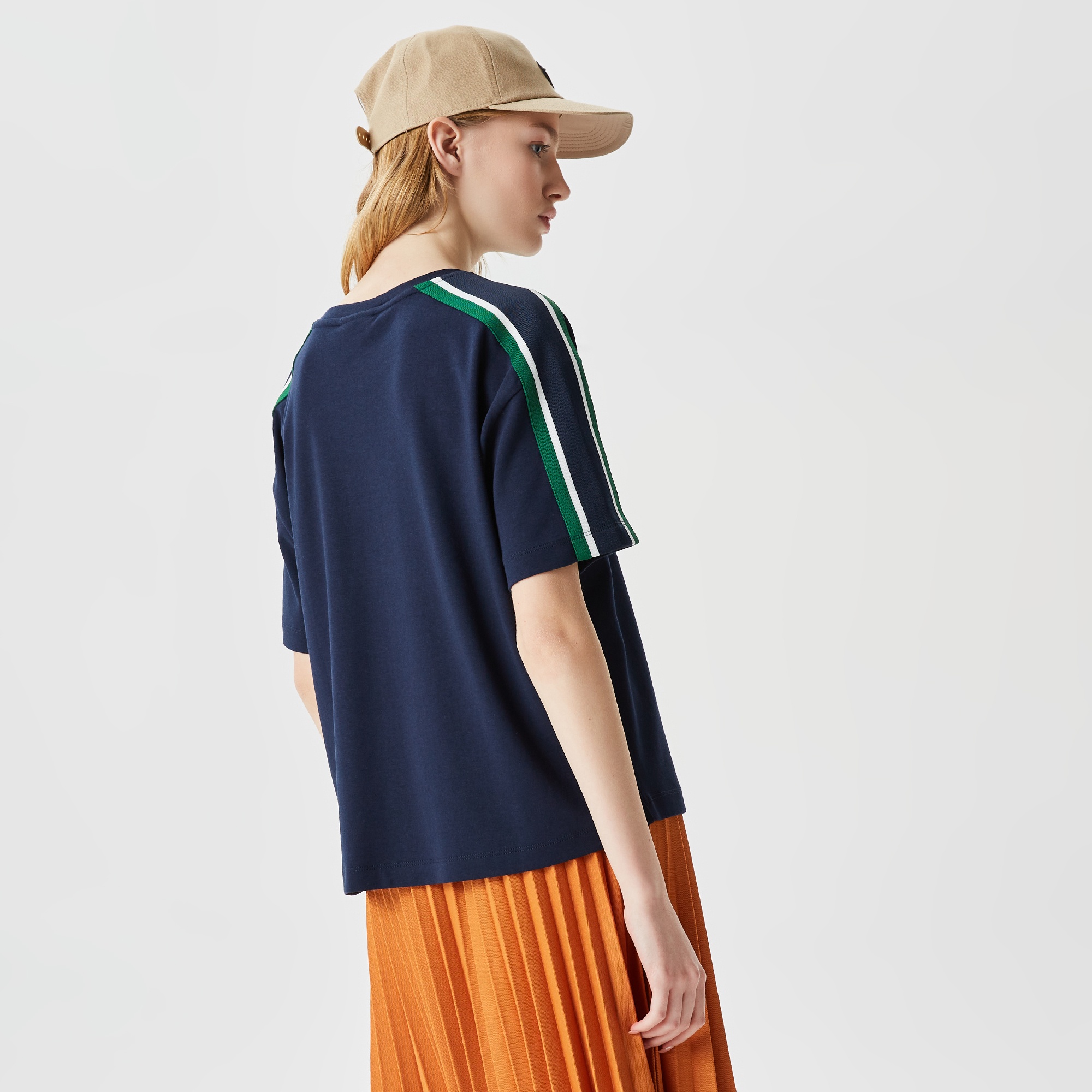 Lacoste Kadın Relaxed Fit Bisiklet Yaka Baskılı Lacivert T-Shirt