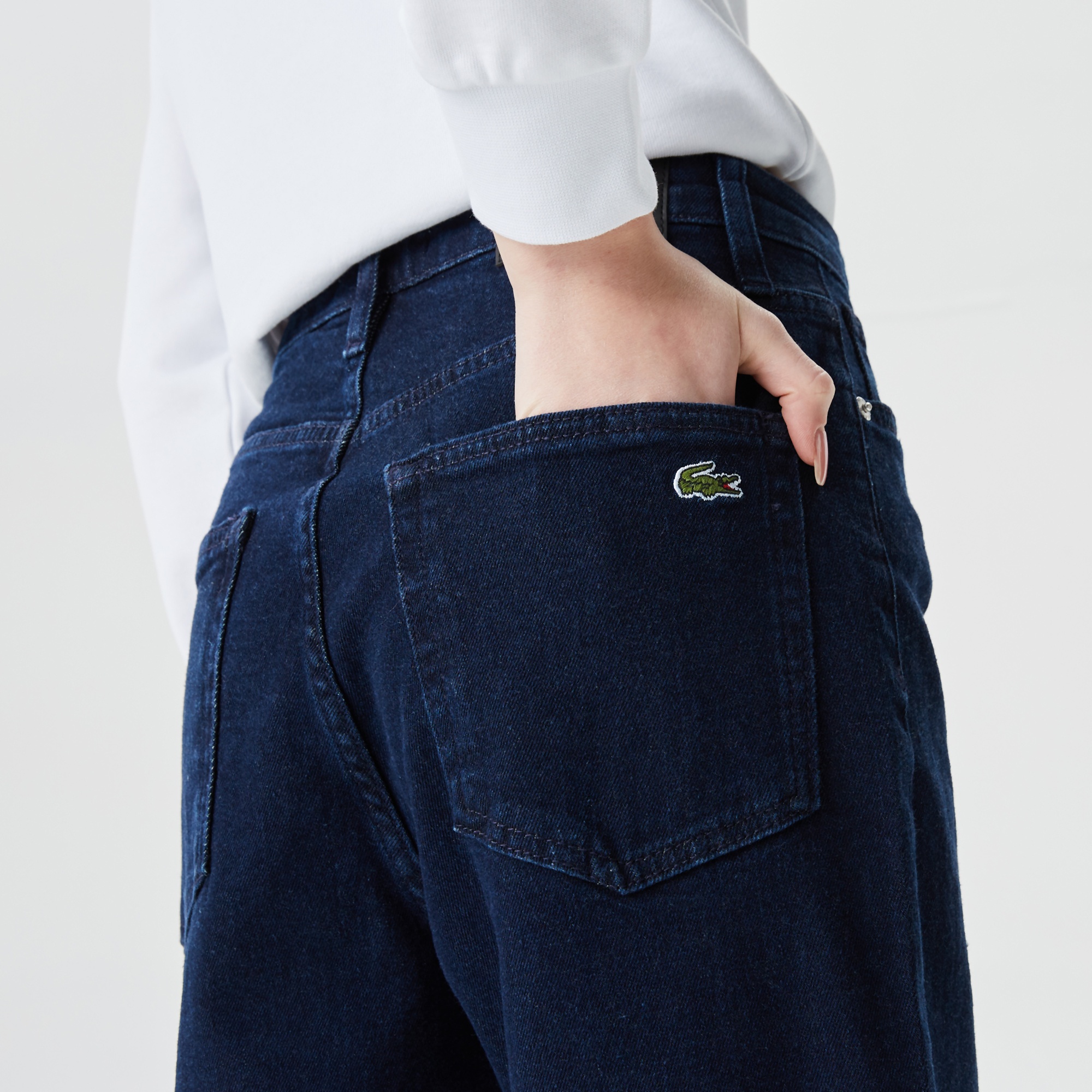 Lacoste Kadın Straight Fit Lacivert Jean Pantolon