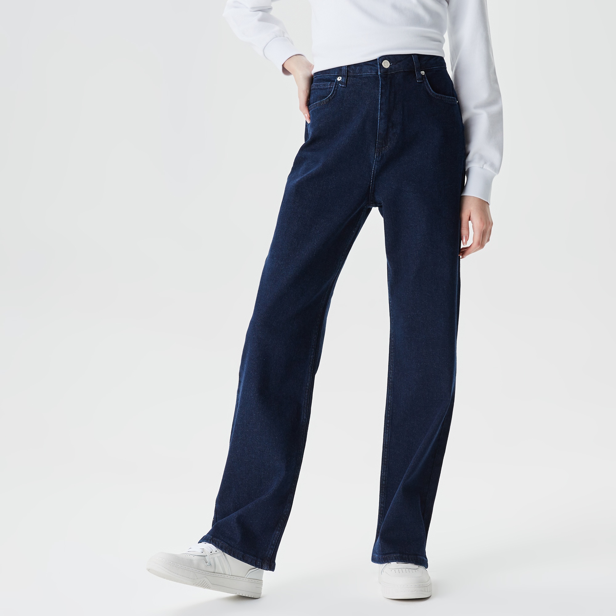 Lacoste Kadın Straight Fit Lacivert Jean Pantolon