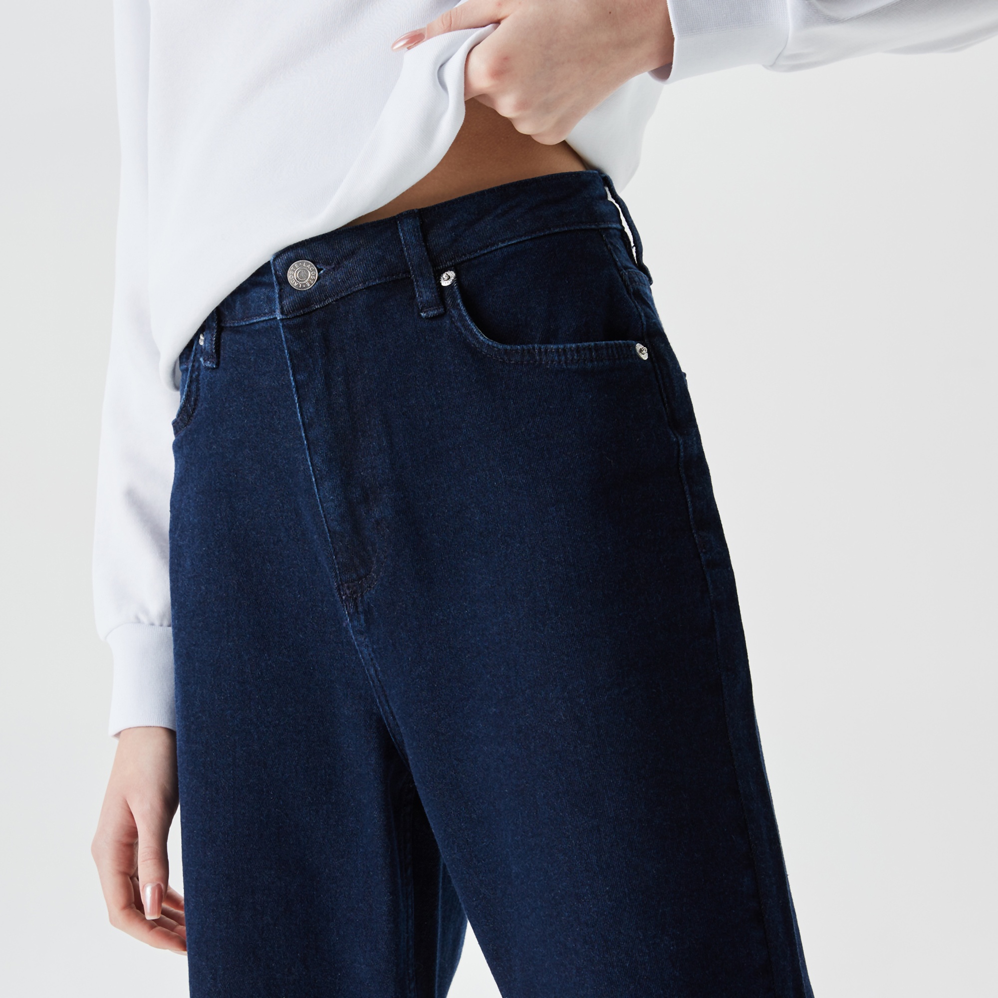 Lacoste Kadın Straight Fit Lacivert Jean Pantolon