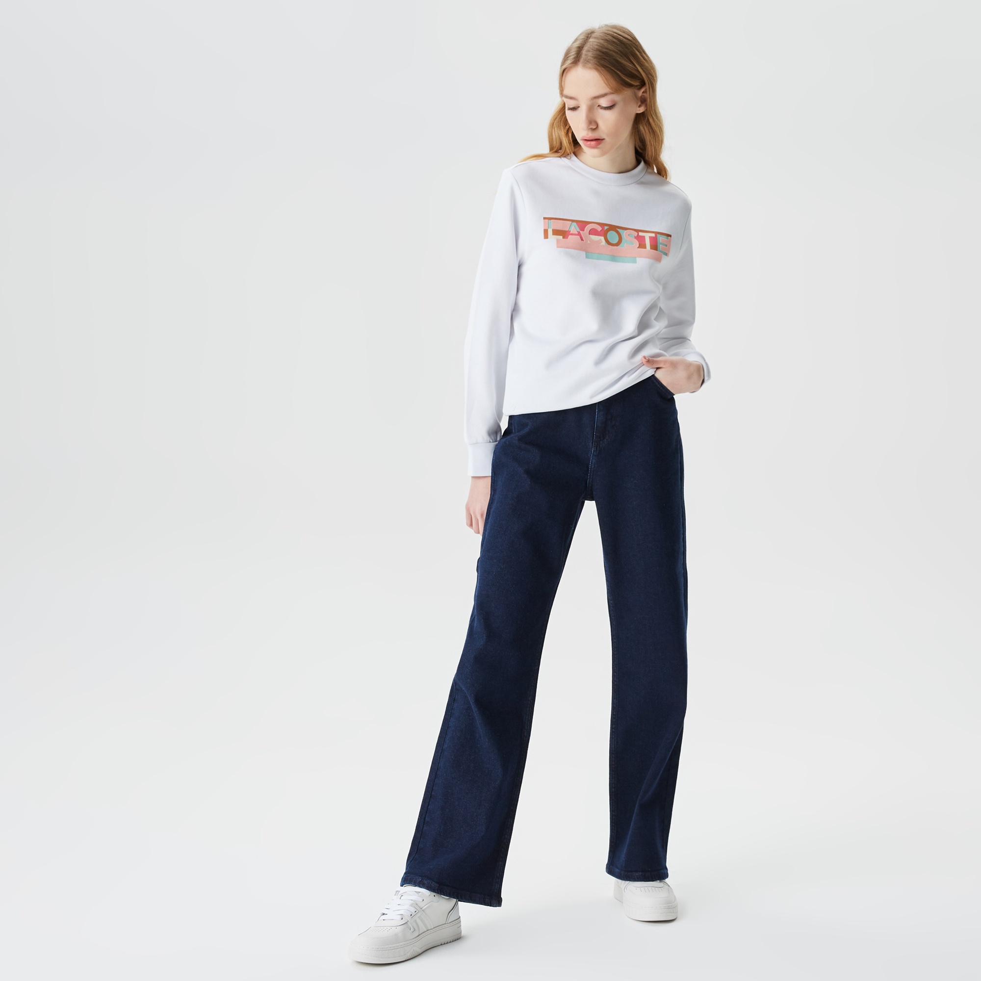 Lacoste Kadın Straight Fit Lacivert Jean Pantolon