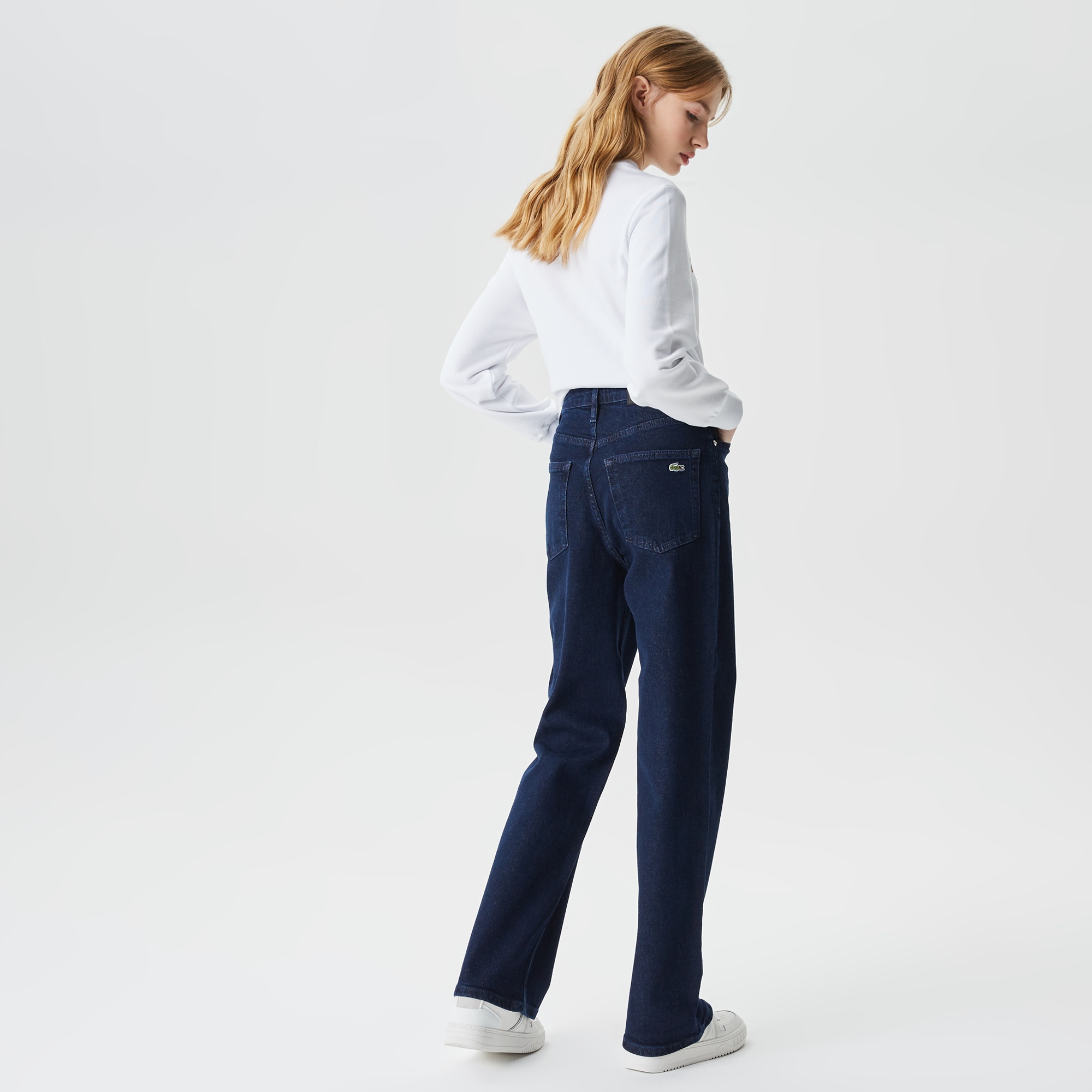 Lacoste Kadın Straight Fit Lacivert Jean Pantolon