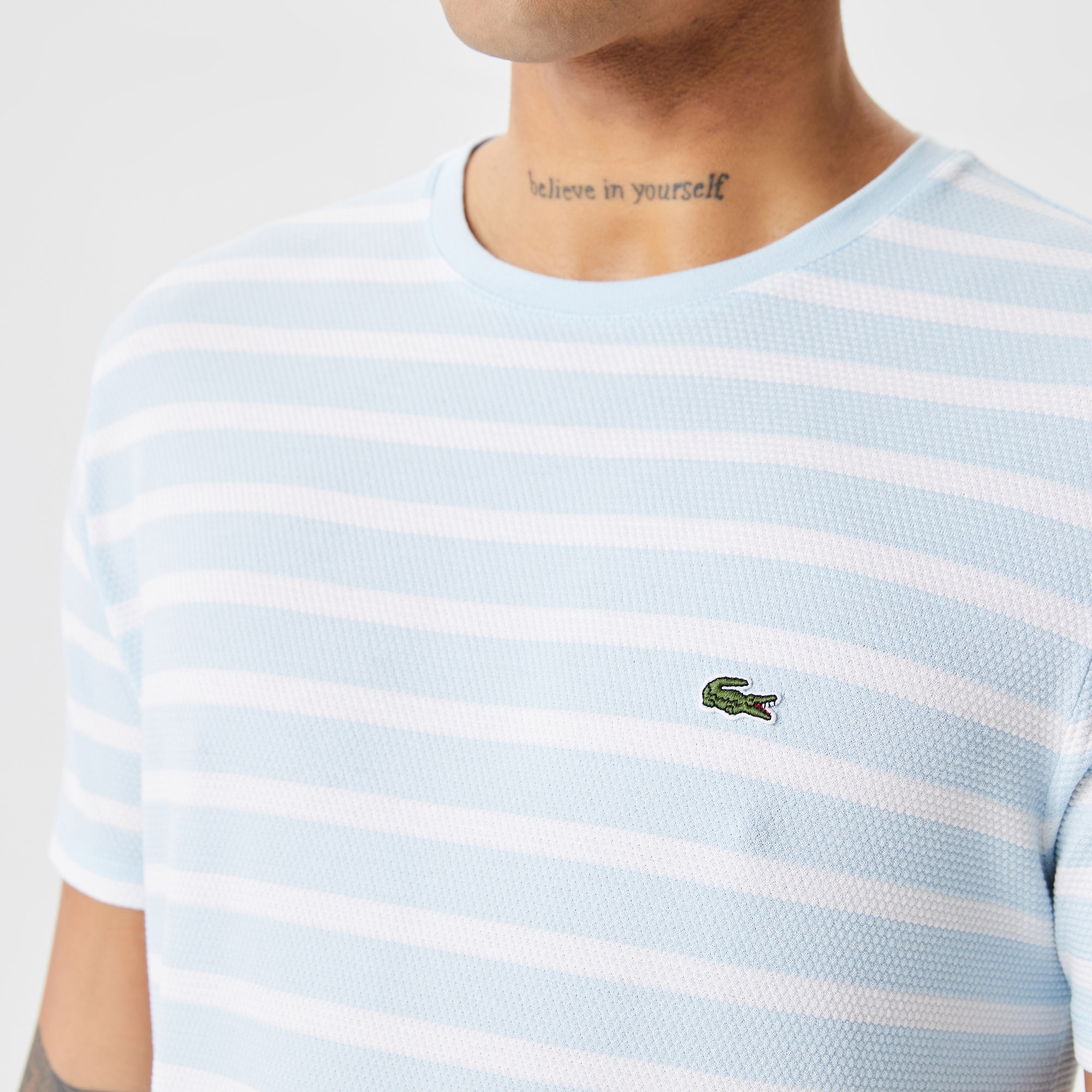 Lacoste Erkek Slim Fit Çizgili Mavi T-Shirt
