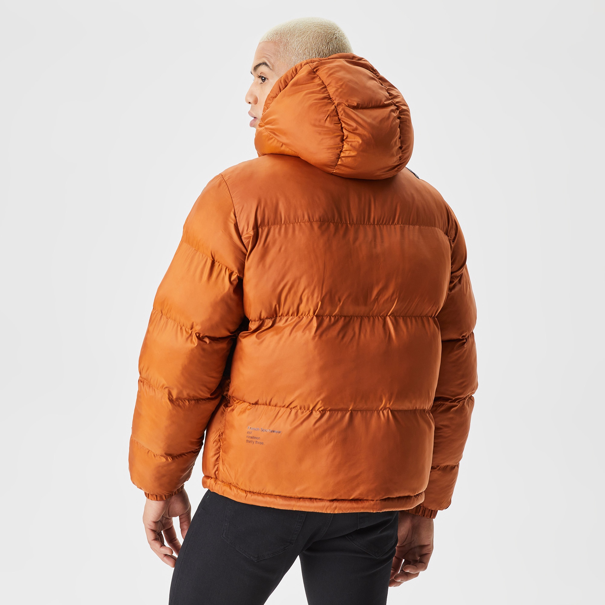 Lacoste Erkek Oversize Kapüşonlu Baskılı Suya Dayanıklı Kahverengi Şişme Mont