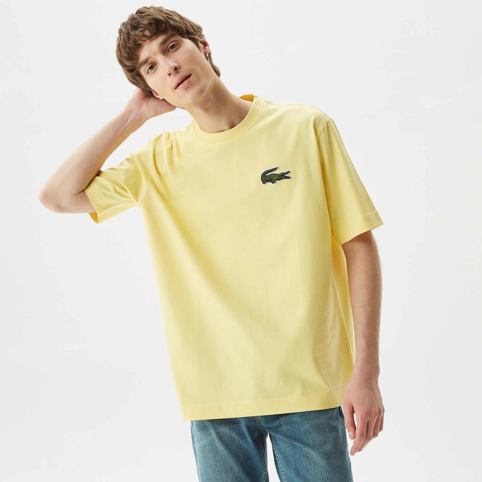 Lacoste Unisex Relaxed Fit Bisiklet Yaka Organik Pamuk Sarı T-Shirt