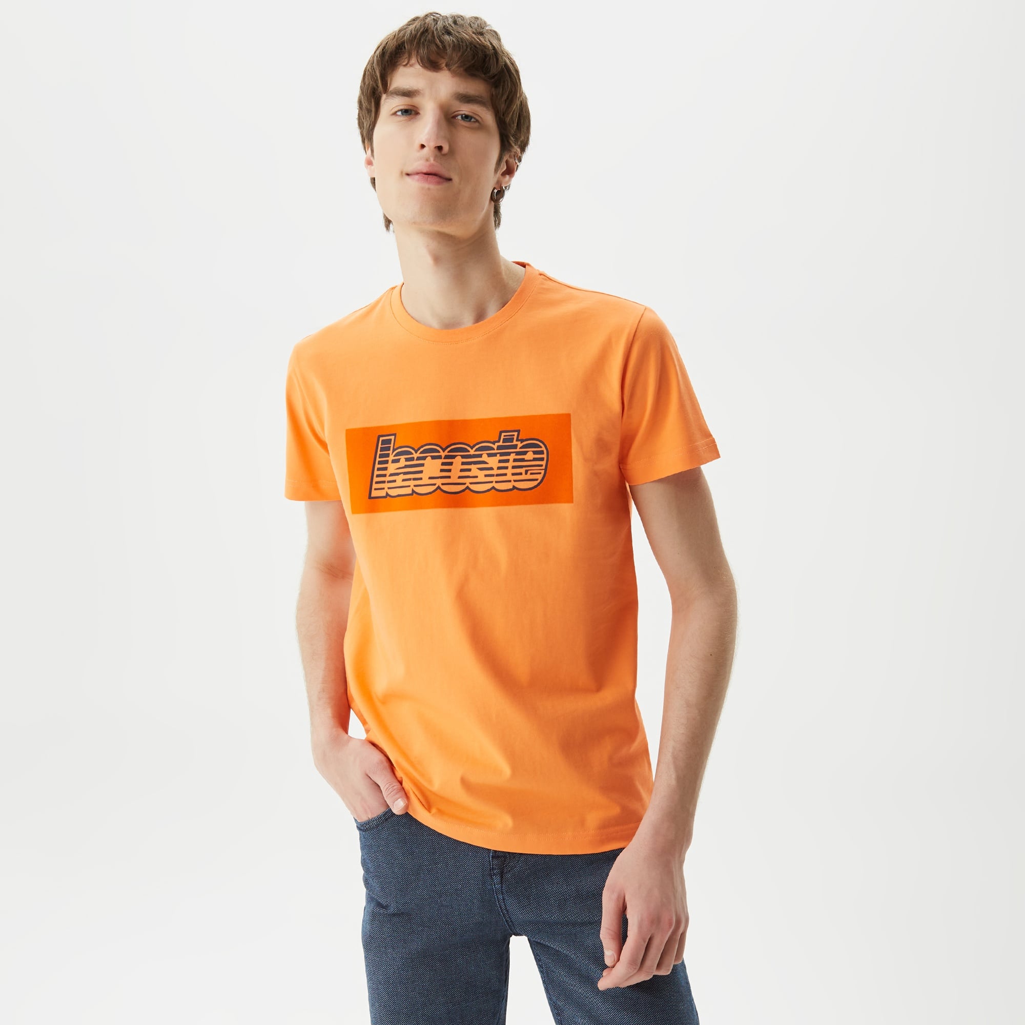 Lacoste Erkek Regular Fit Bisiklet Yaka Baskılı Turuncu T-Shirt