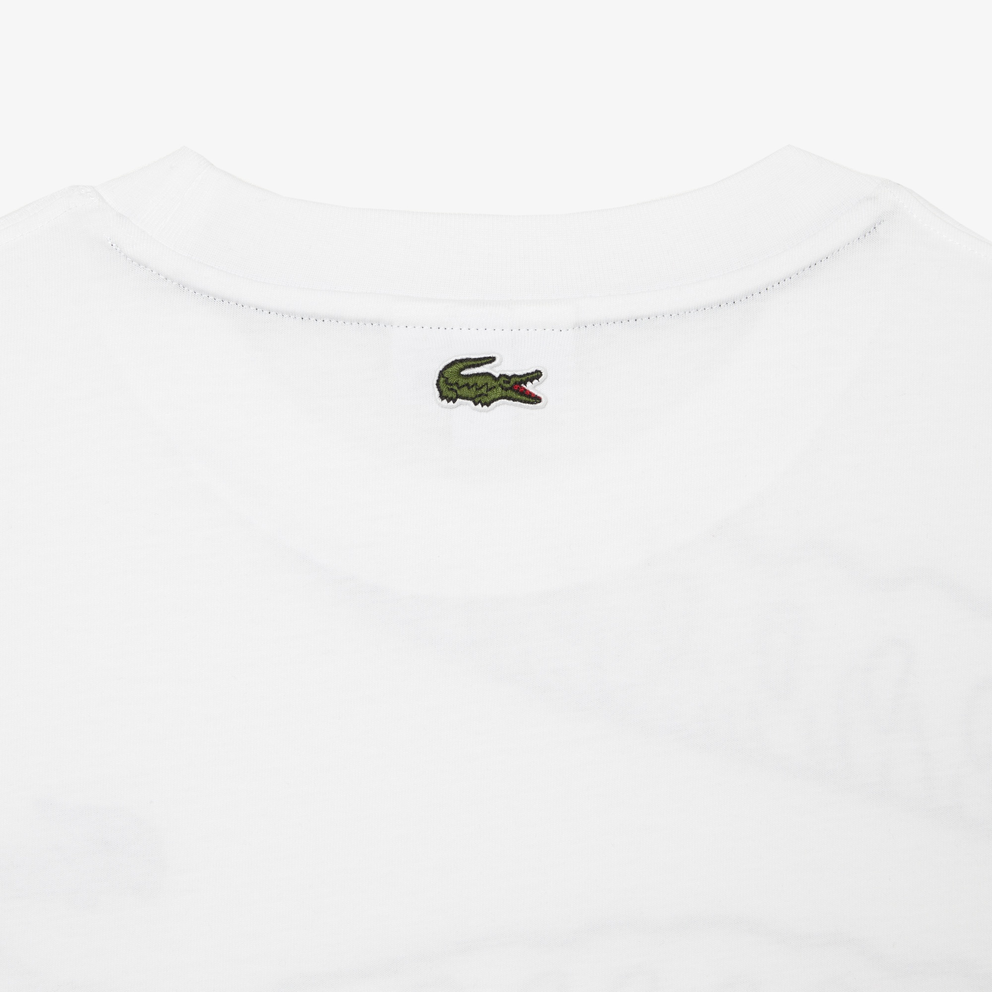 Lacoste Erkek Loose Fit Bisiklet Yaka Organik Pamuk Baskılı Beyaz T-Shirt