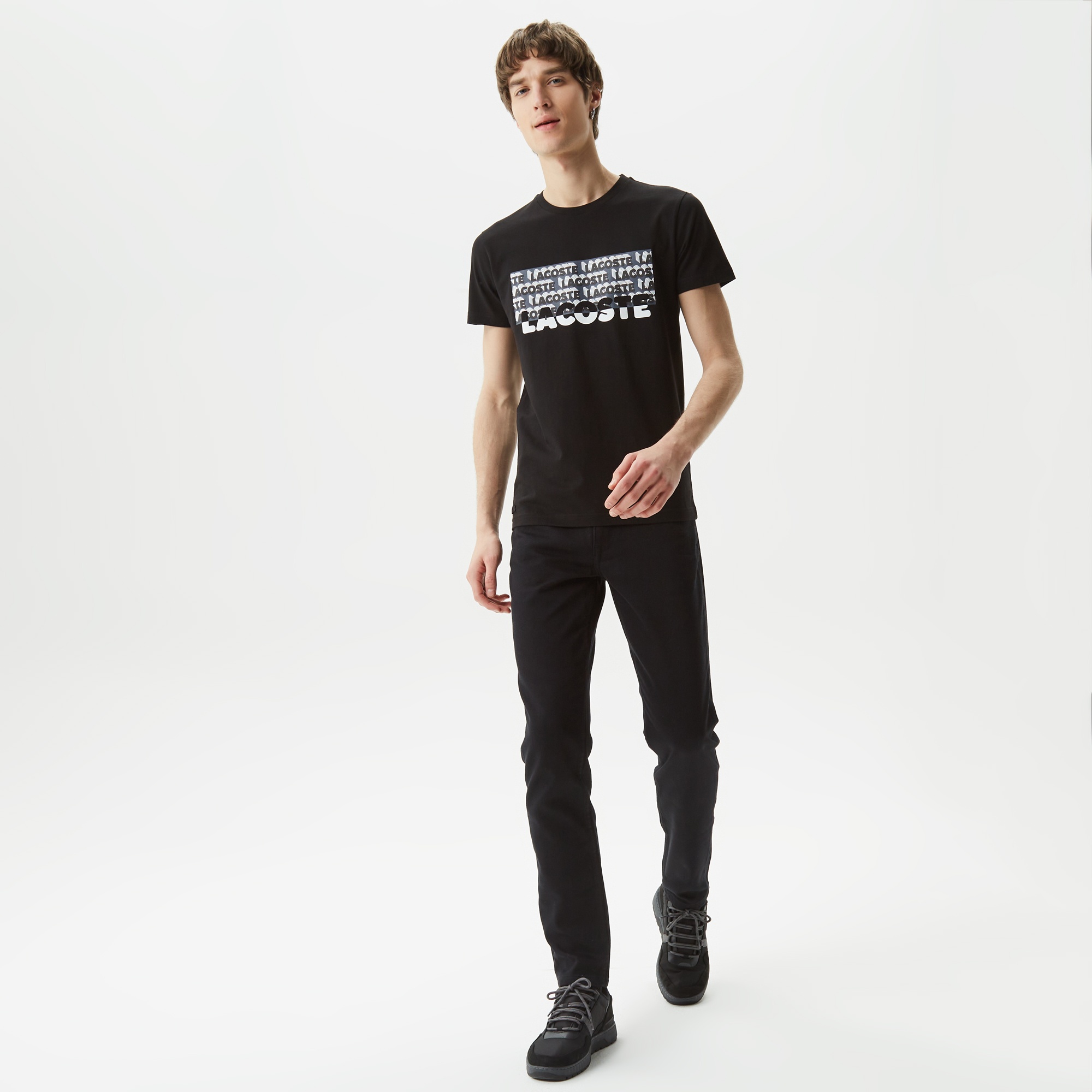 Lacoste Erkek Slim Fit Bisiklet Yaka Baskılı Siyah T-Shirt