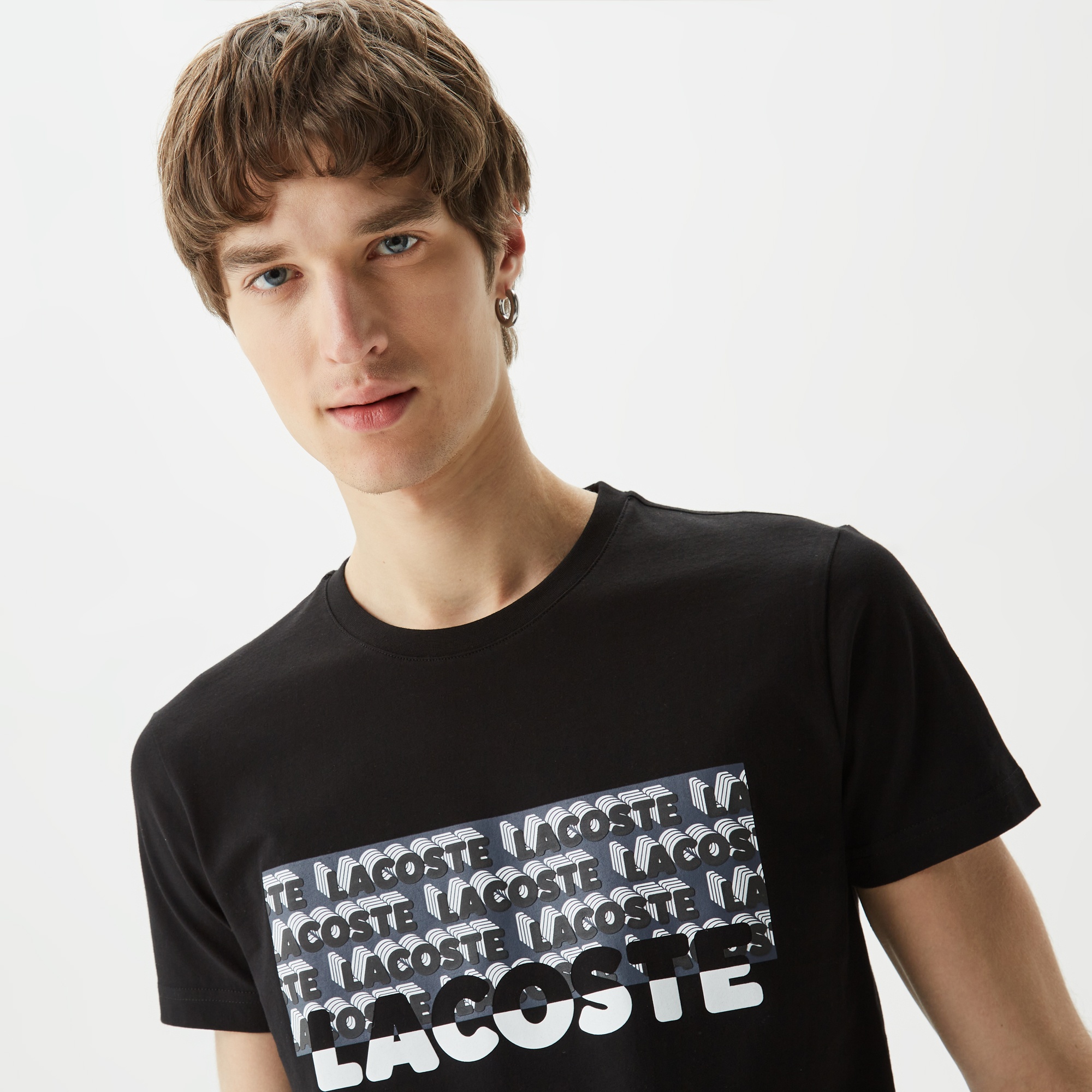 Lacoste Erkek Slim Fit Bisiklet Yaka Baskılı Siyah T-Shirt