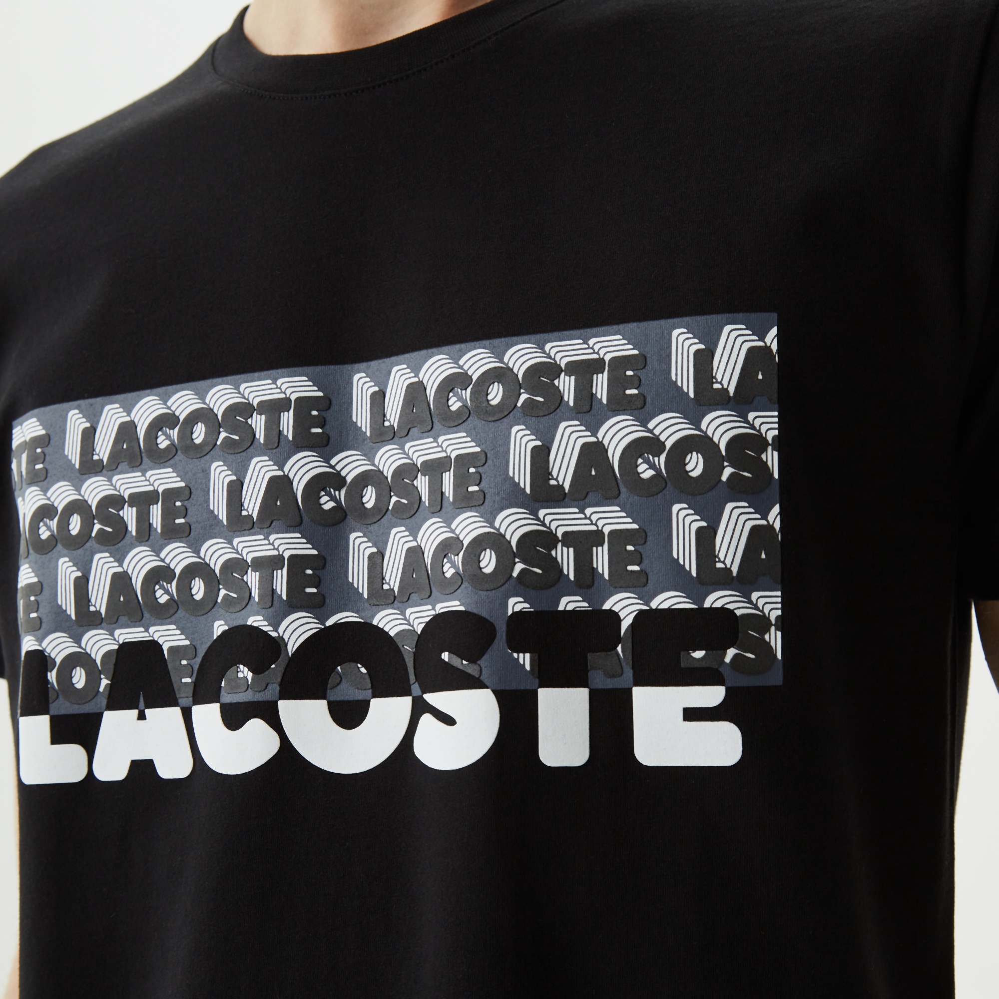 Lacoste Erkek Slim Fit Bisiklet Yaka Baskılı Siyah T-Shirt