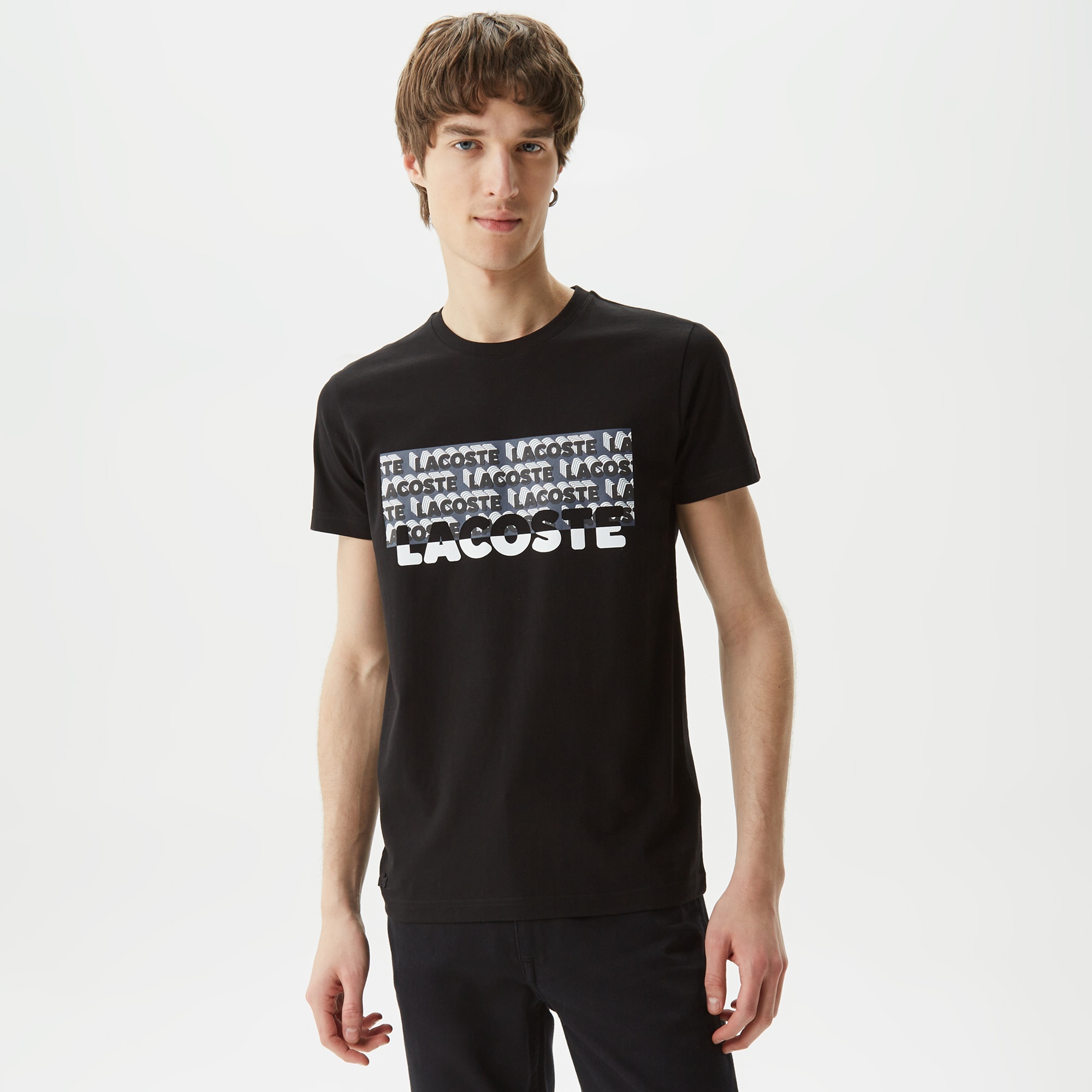 Lacoste Erkek Slim Fit Bisiklet Yaka Baskılı Siyah T-Shirt