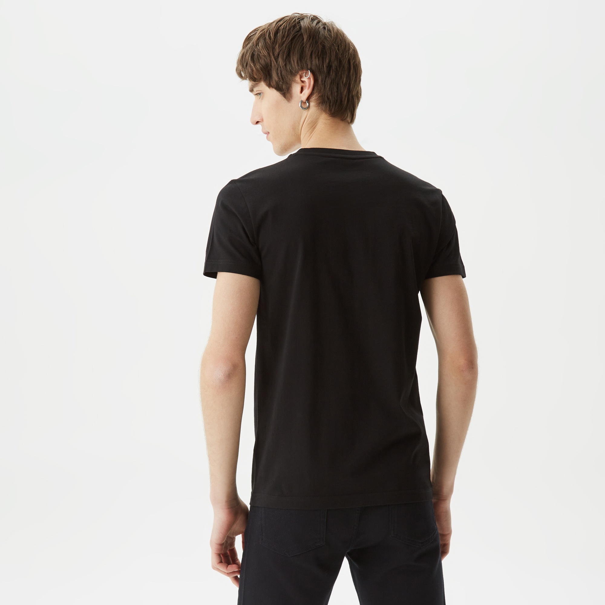 Lacoste Erkek Slim Fit Bisiklet Yaka Baskılı Siyah T-Shirt