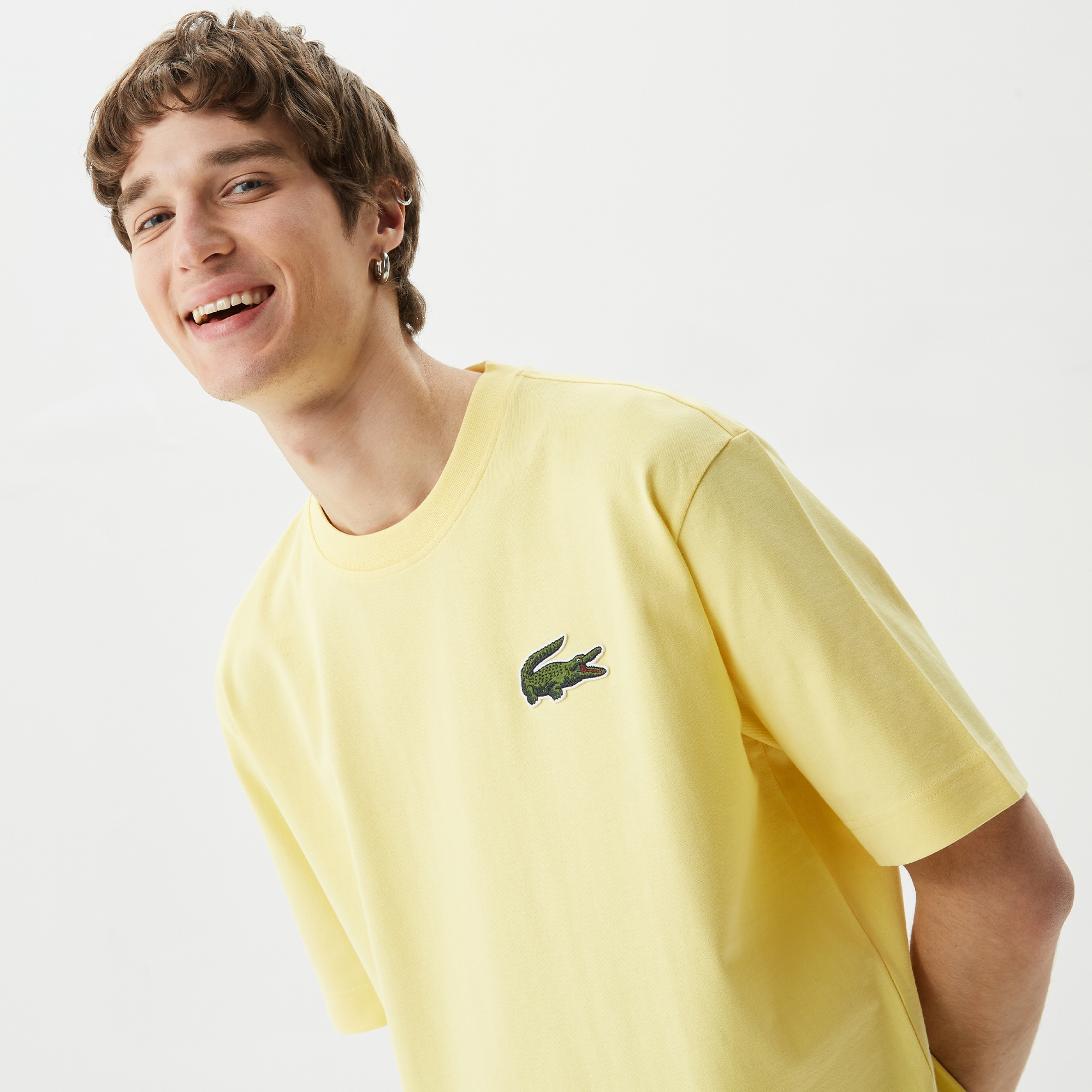 Lacoste Unisex Relaxed Fit Bisiklet Yaka Organik Pamuk Sarı T-Shirt