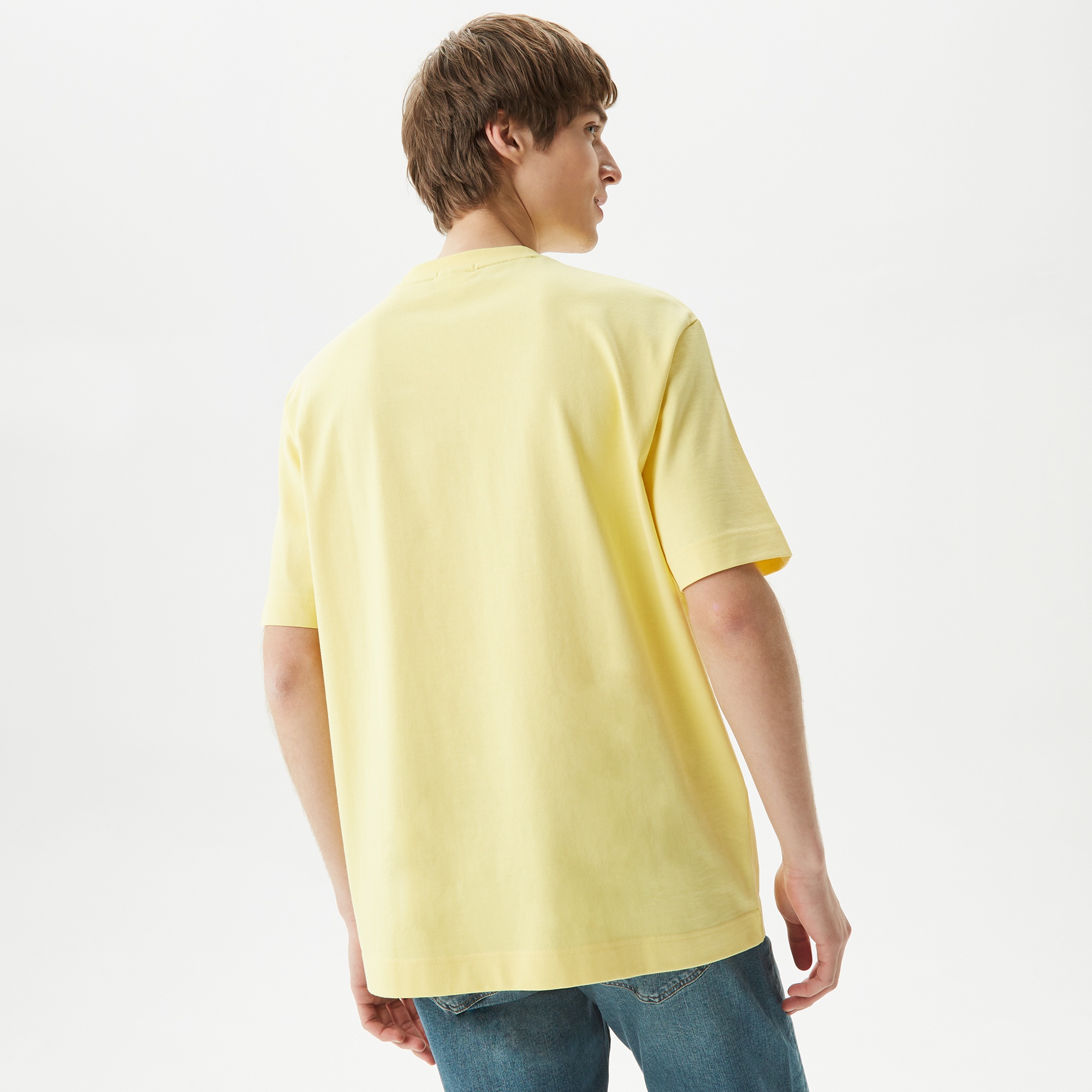 Lacoste Unisex Relaxed Fit Bisiklet Yaka Organik Pamuk Sarı T-Shirt