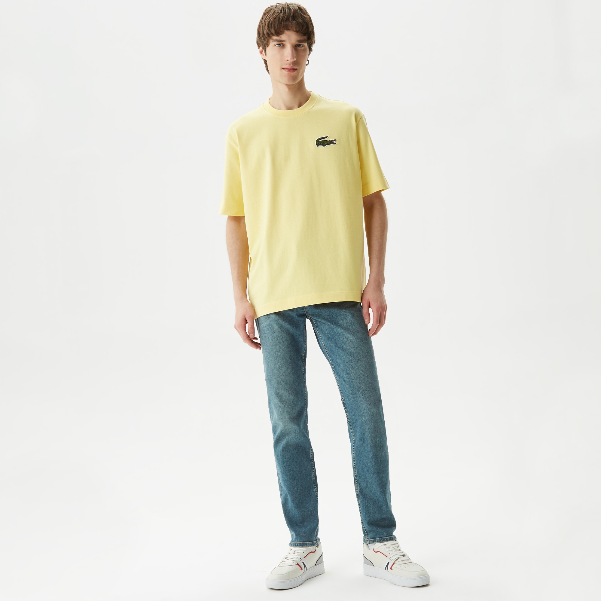 Lacoste Unisex Relaxed Fit Bisiklet Yaka Organik Pamuk Sarı T-Shirt