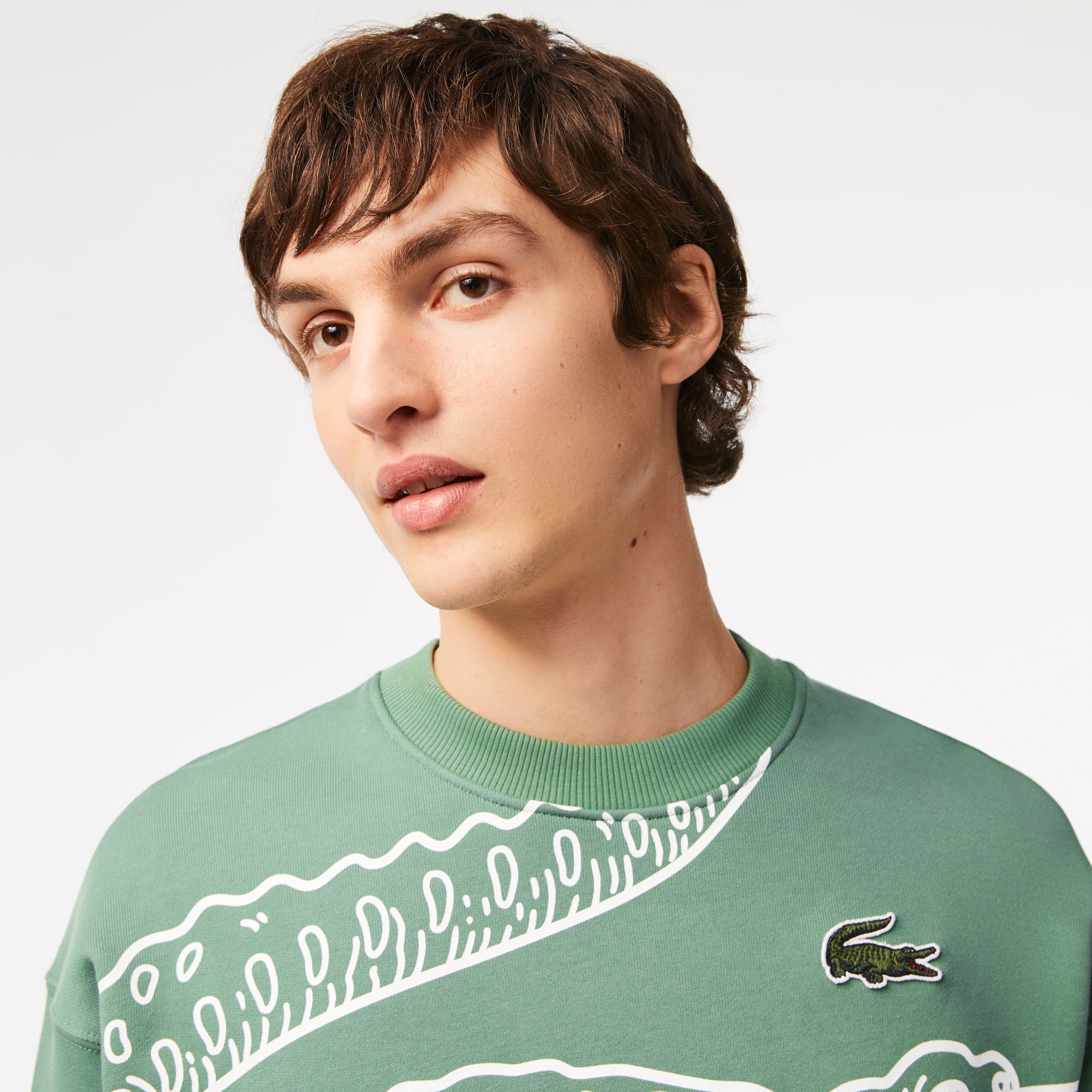 Lacoste Erkek Loose Fit Bisiklet Yaka Organik Pamuk Baskılı Yeşil Sweatshirt
