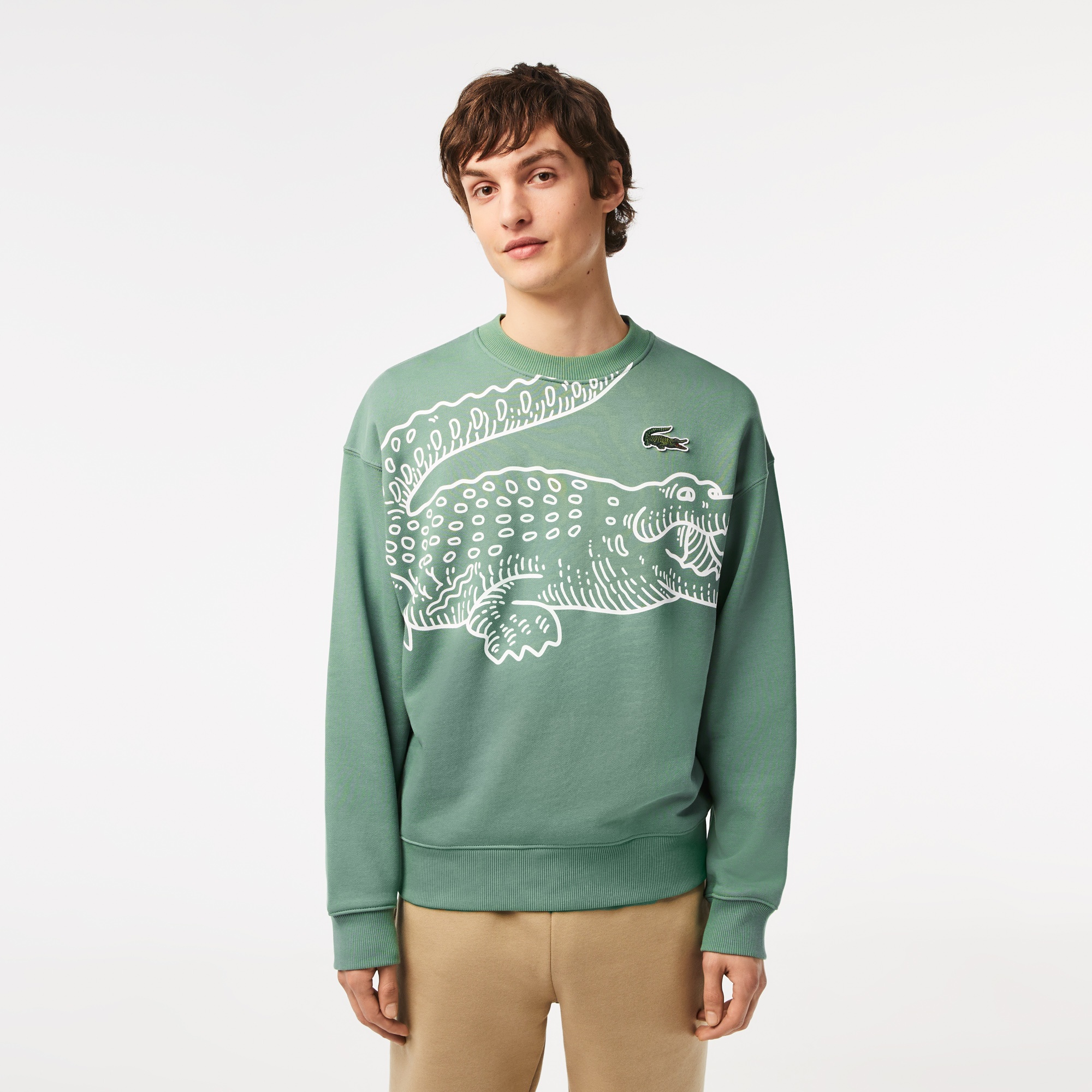 Lacoste Erkek Loose Fit Bisiklet Yaka Organik Pamuk Baskılı Yeşil Sweatshirt