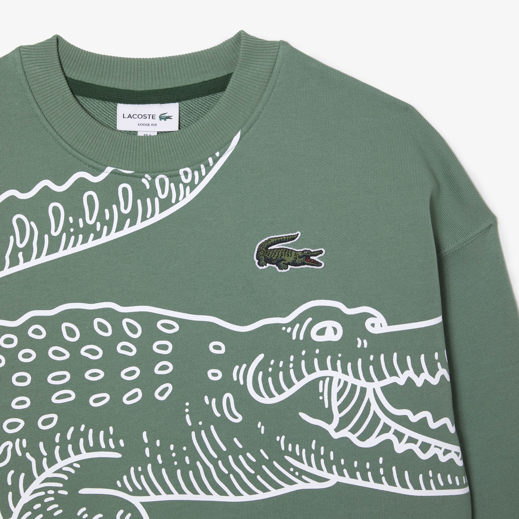 Lacoste Erkek Loose Fit Bisiklet Yaka Organik Pamuk Baskılı Yeşil Sweatshirt