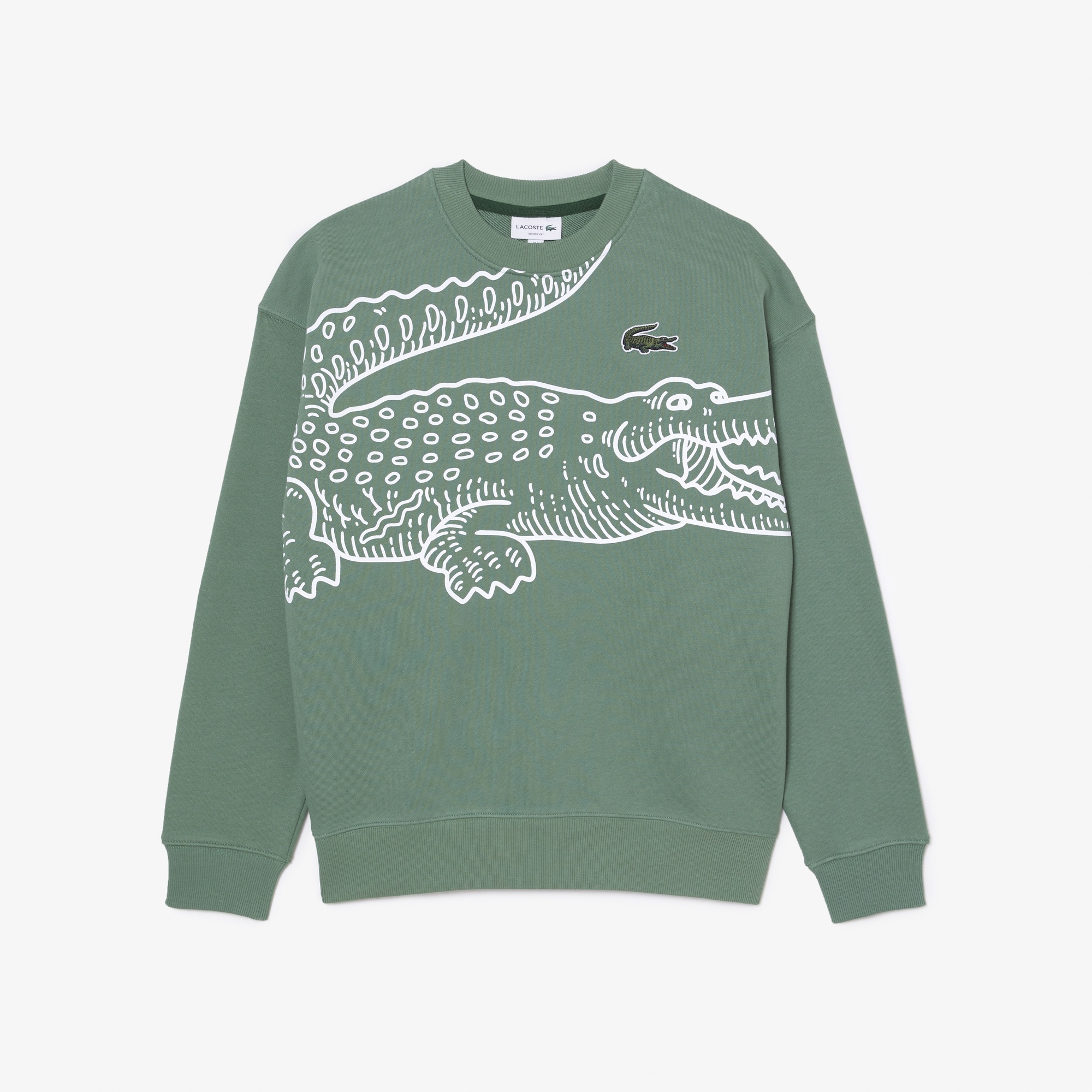 Lacoste Erkek Loose Fit Bisiklet Yaka Organik Pamuk Baskılı Yeşil Sweatshirt