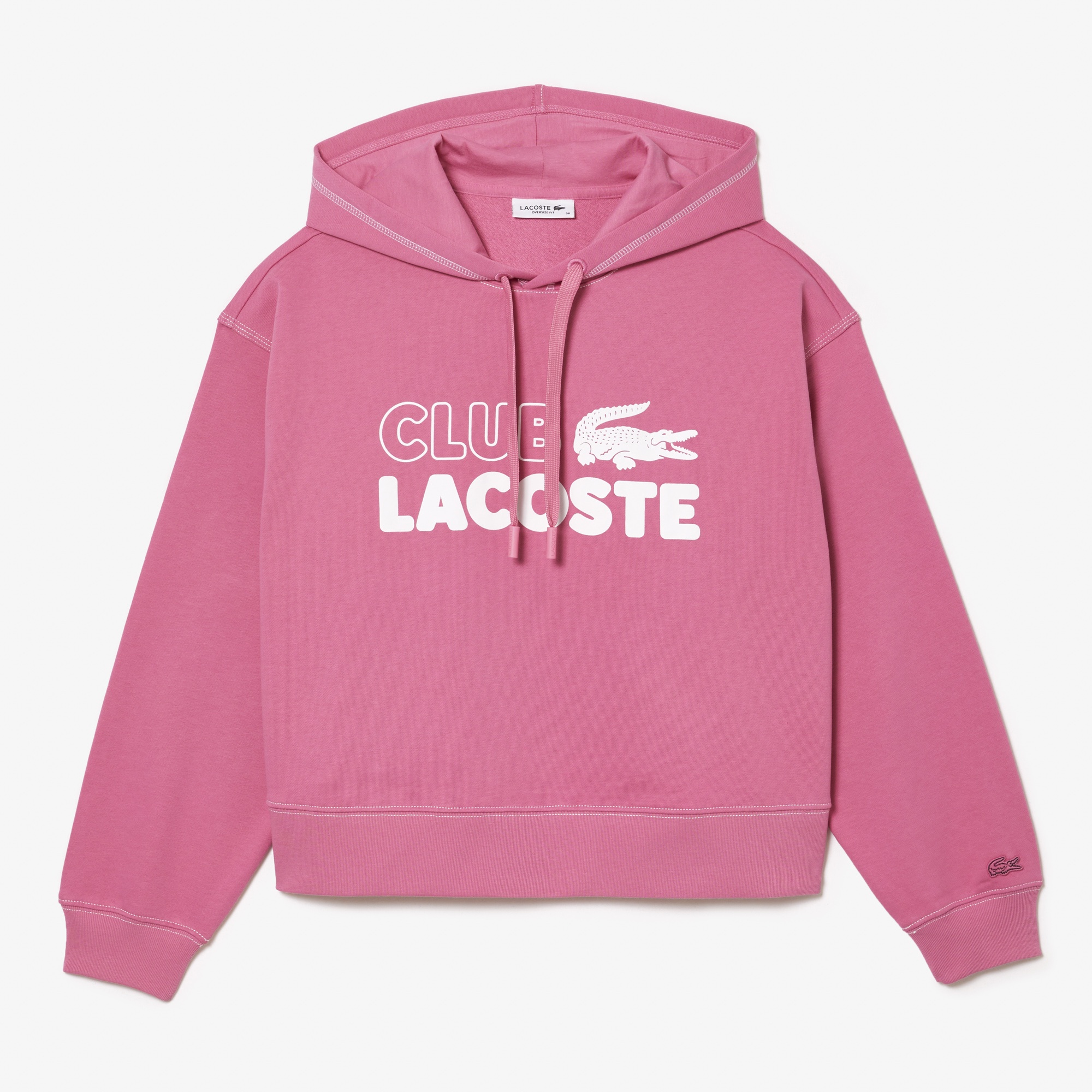 Lacoste Kadın Oversize Kapüşonlu Organik Pamuk Baskılı Pembe Sweatshirt
