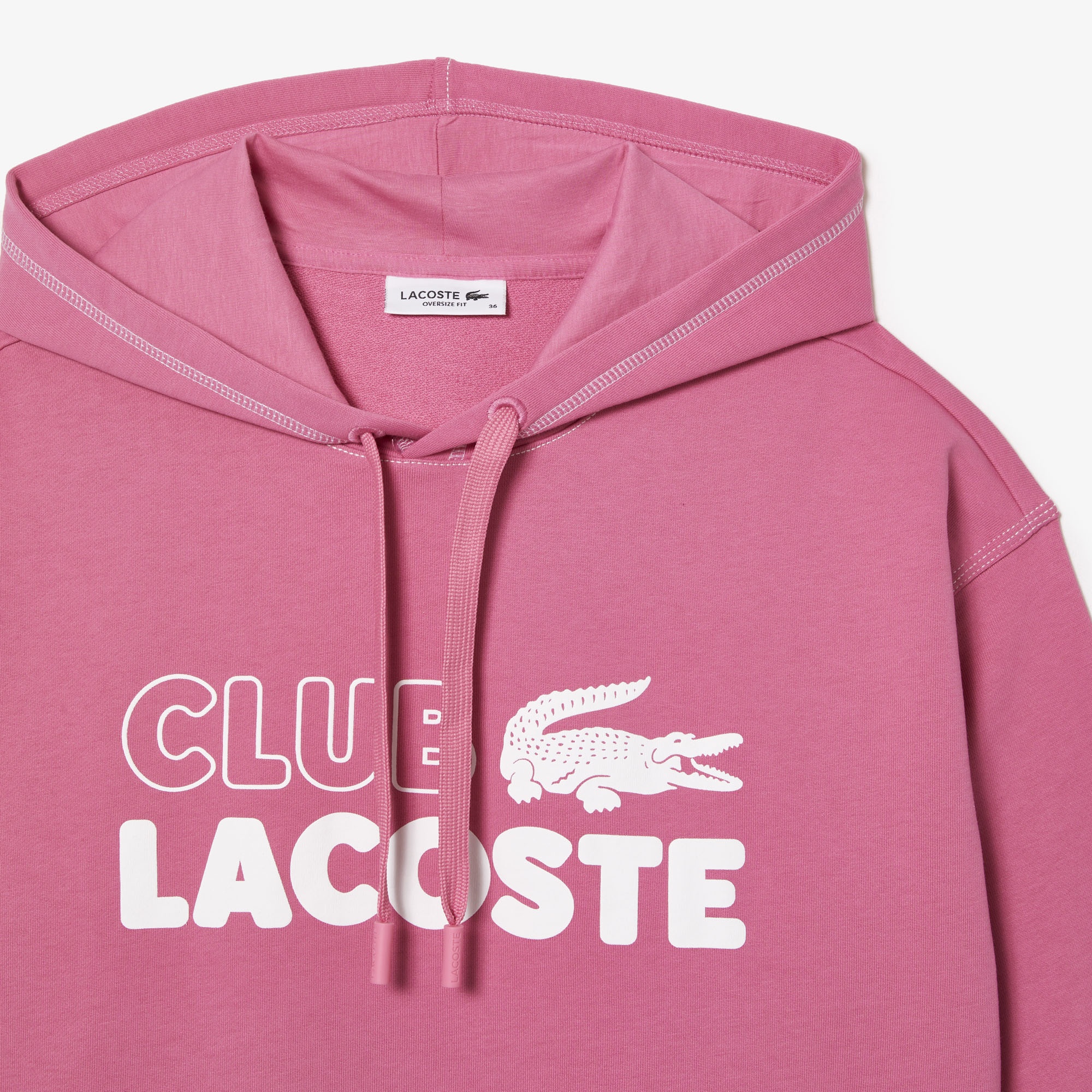Lacoste Kadın Oversize Kapüşonlu Organik Pamuk Baskılı Pembe Sweatshirt