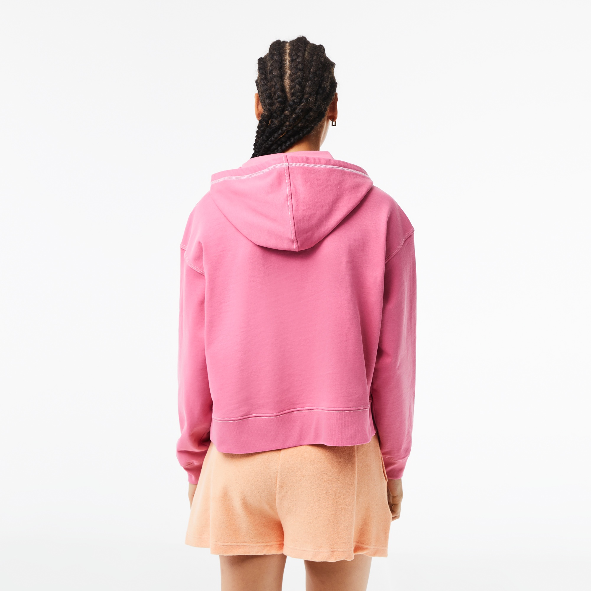 Lacoste Kadın Oversize Kapüşonlu Organik Pamuk Baskılı Pembe Sweatshirt
