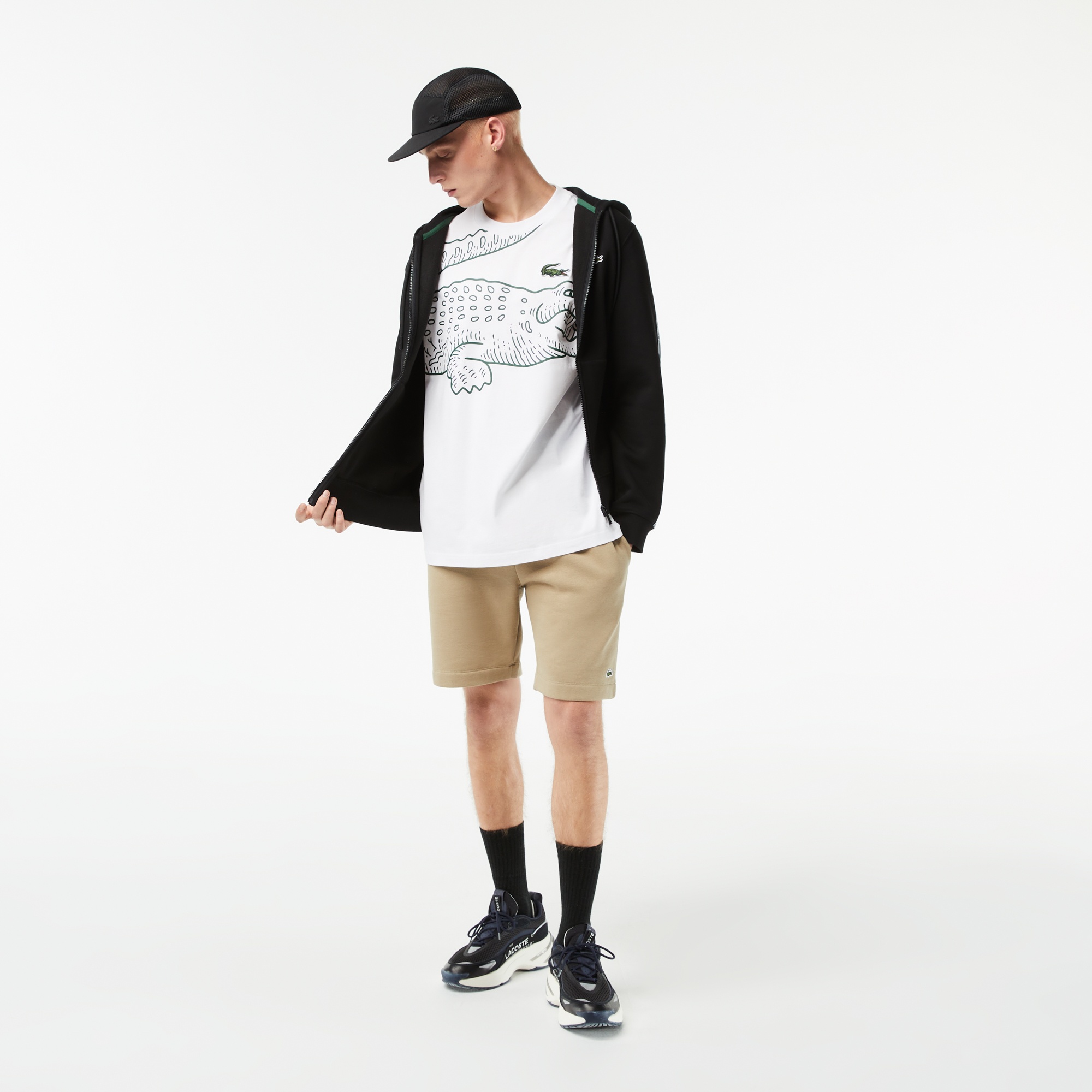 Lacoste Erkek Loose Fit Bisiklet Yaka Organik Pamuk Baskılı Beyaz T-Shirt