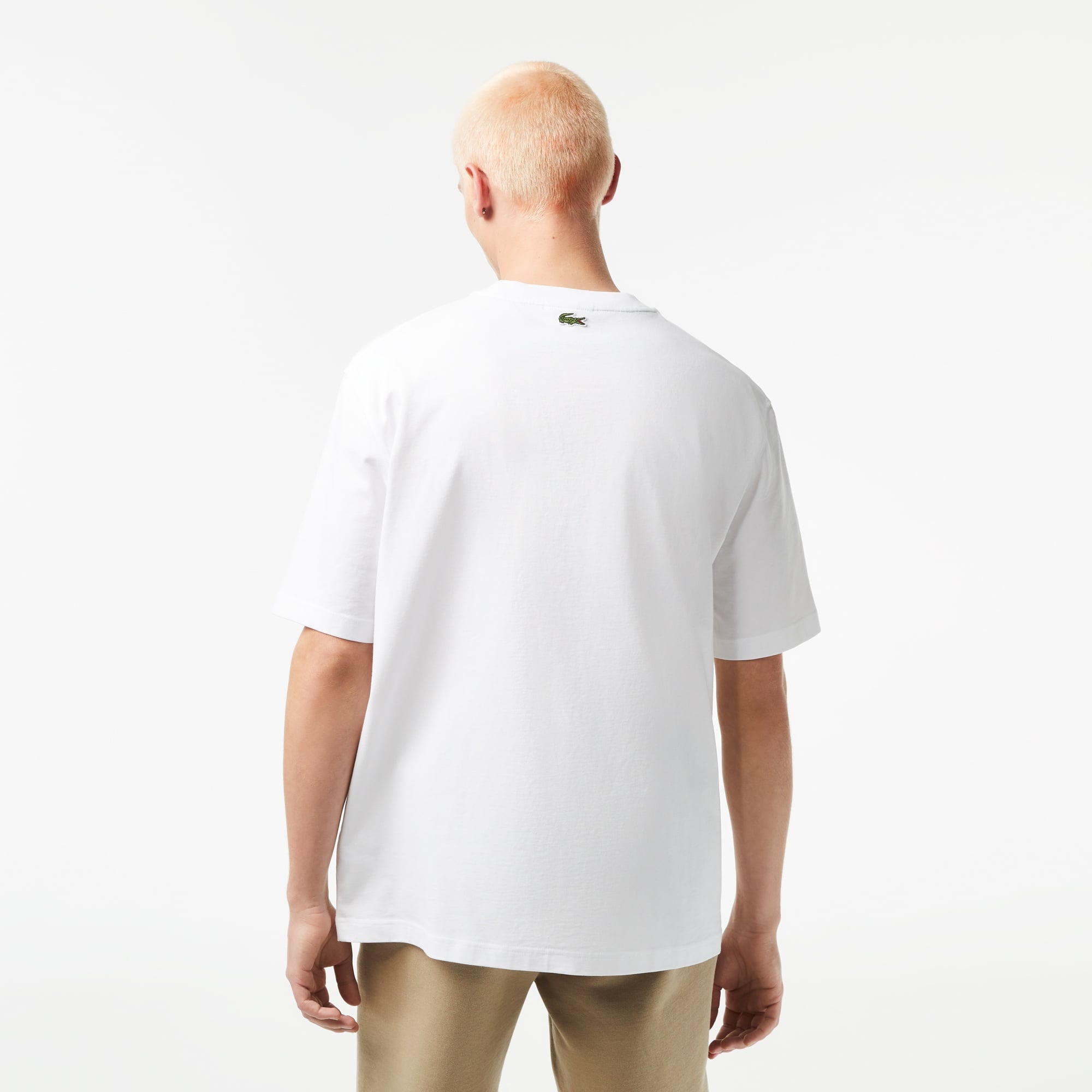 Lacoste Erkek Loose Fit Bisiklet Yaka Organik Pamuk Baskılı Beyaz T-Shirt