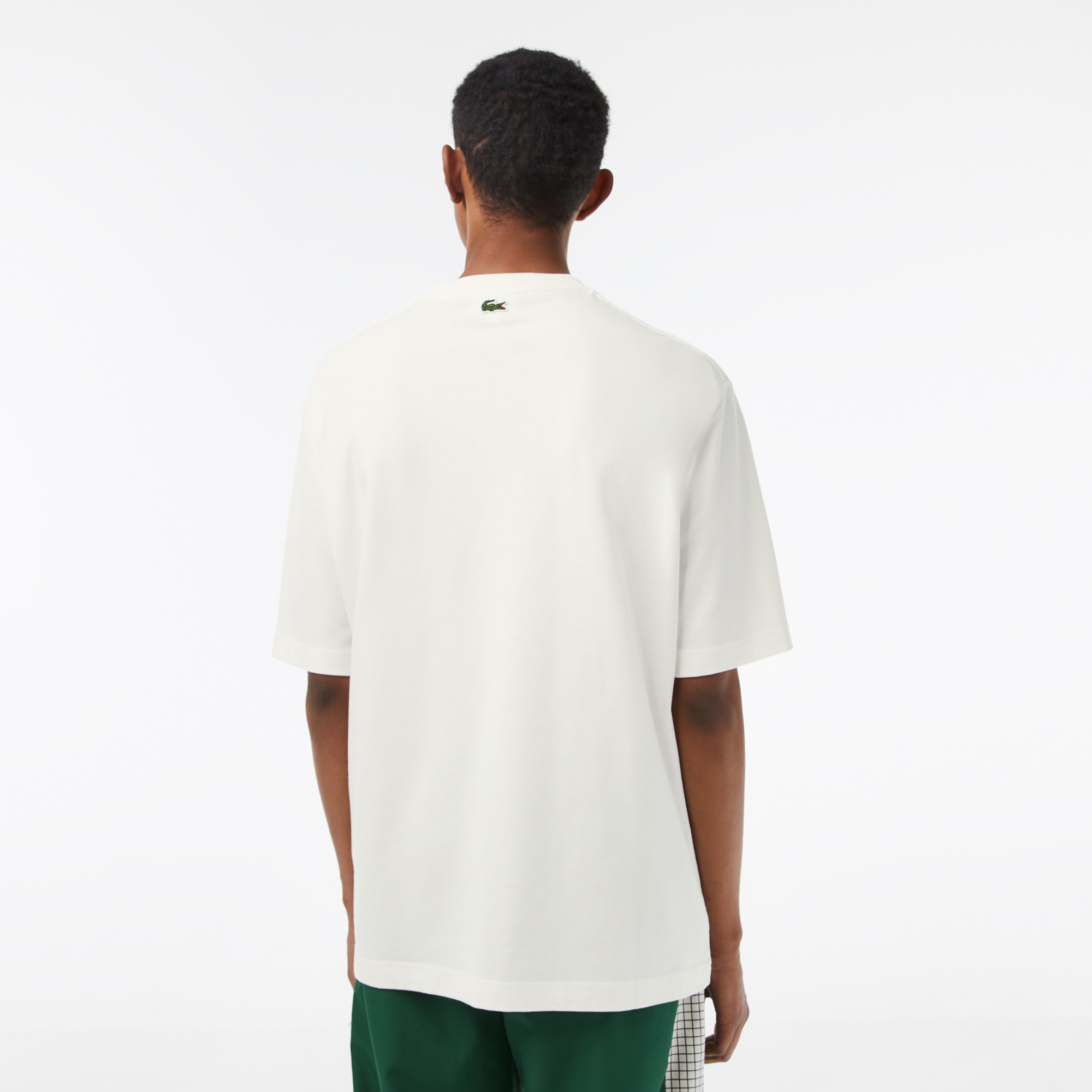 Lacoste Erkek Loose Fit Bisiklet Yaka Organik Pamuk Baskılı Beyaz T-Shirt