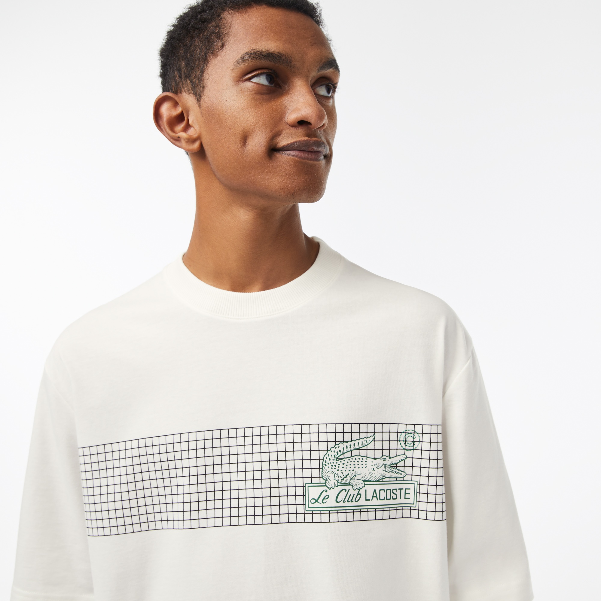 Lacoste Erkek Loose Fit Bisiklet Yaka Organik Pamuk Baskılı Beyaz T-Shirt