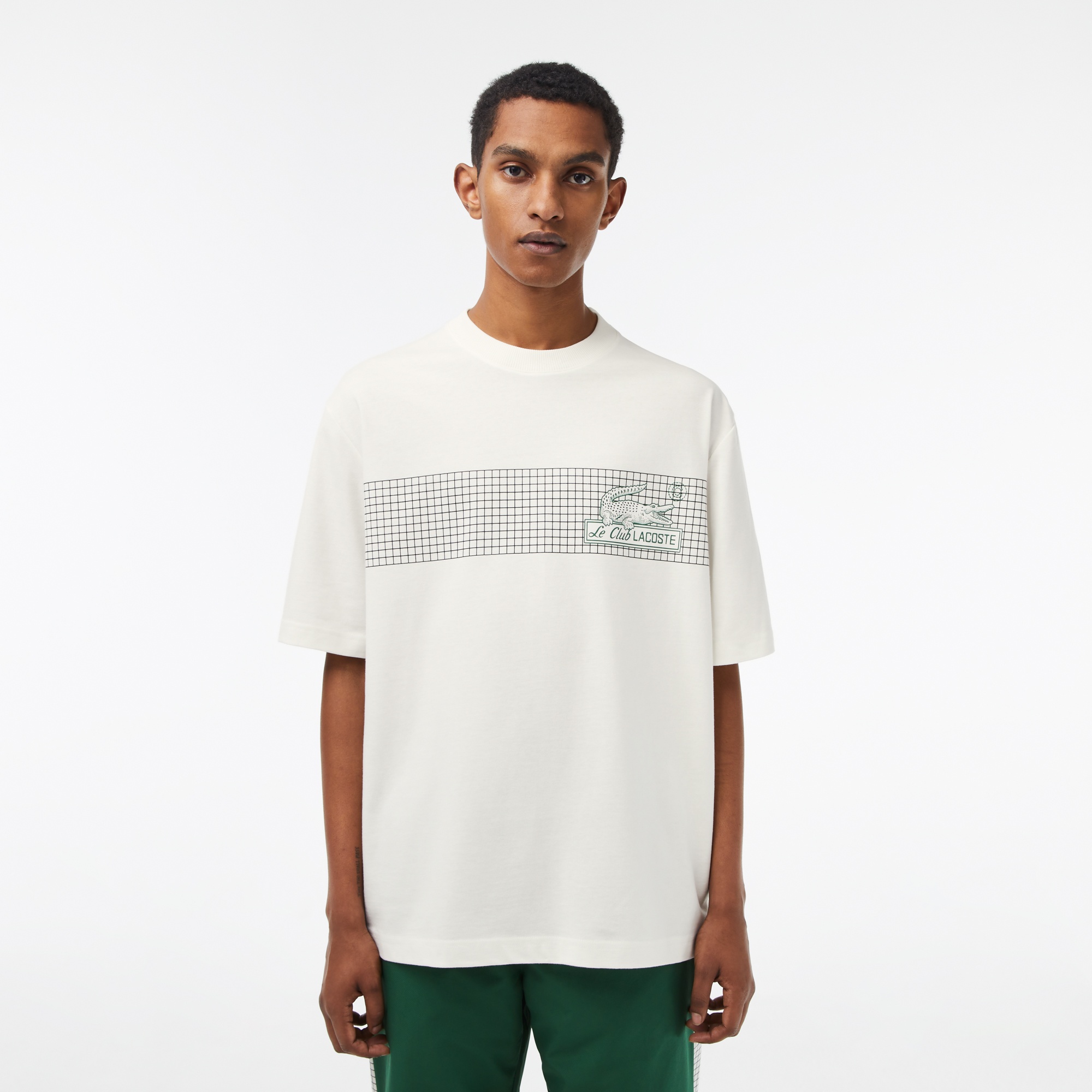 Lacoste Erkek Loose Fit Bisiklet Yaka Organik Pamuk Baskılı Beyaz T-Shirt
