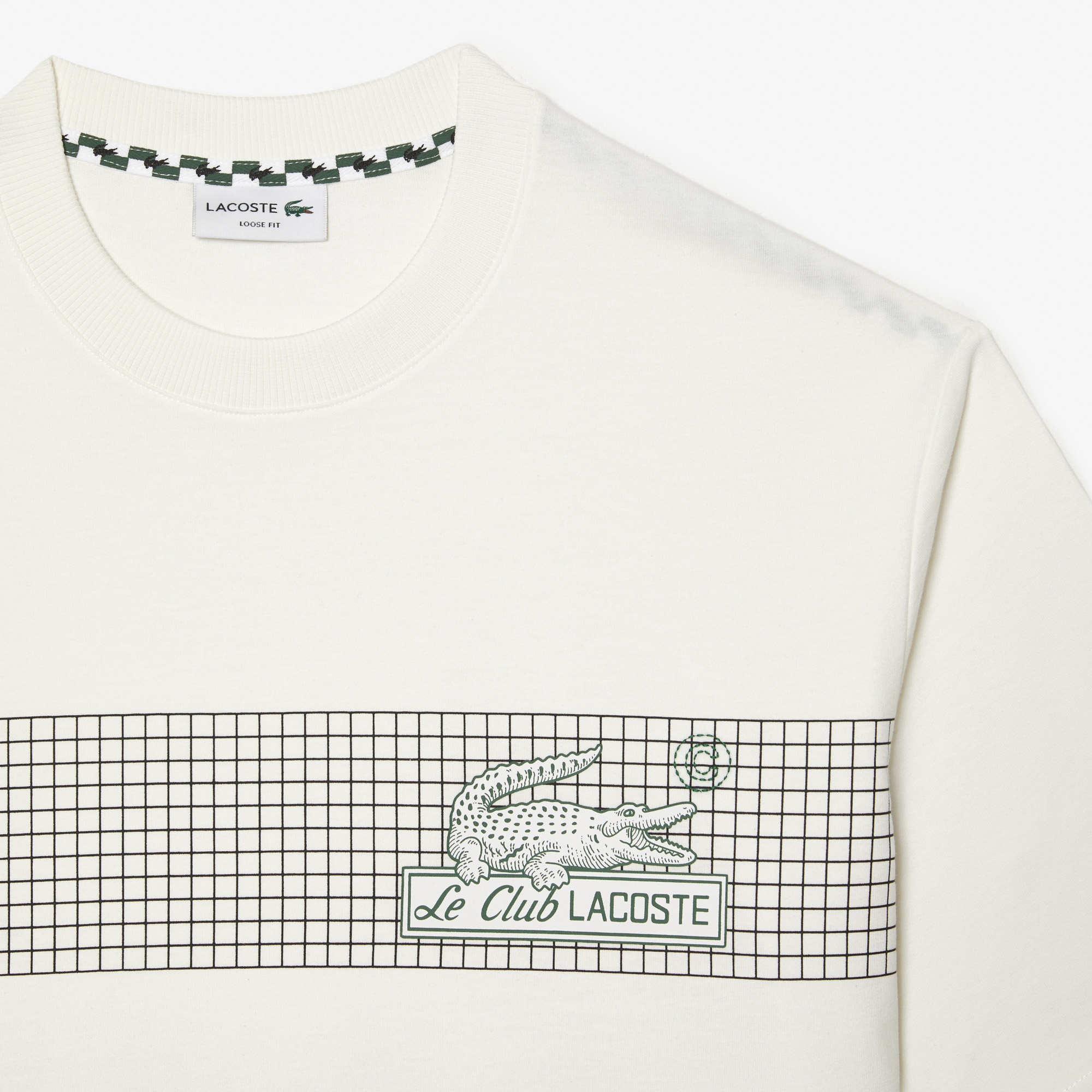 Lacoste Erkek Loose Fit Bisiklet Yaka Organik Pamuk Baskılı Beyaz T-Shirt