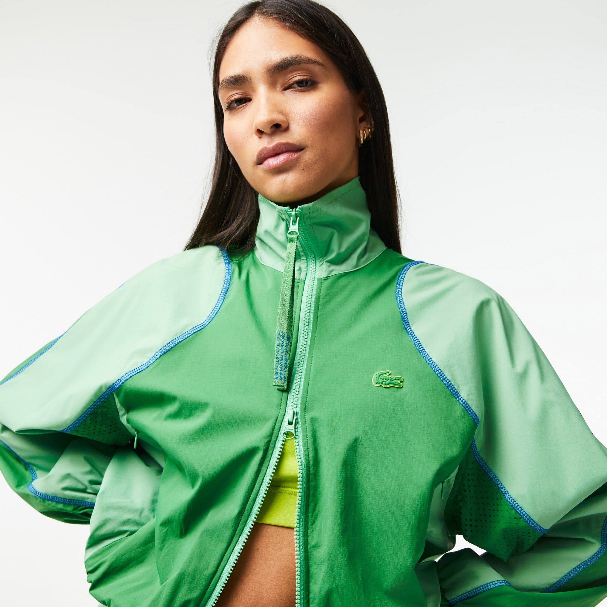 Lacoste Active Kadın Dik Yaka Renk Bloklu Yeşil Ceket BF5882.FZV