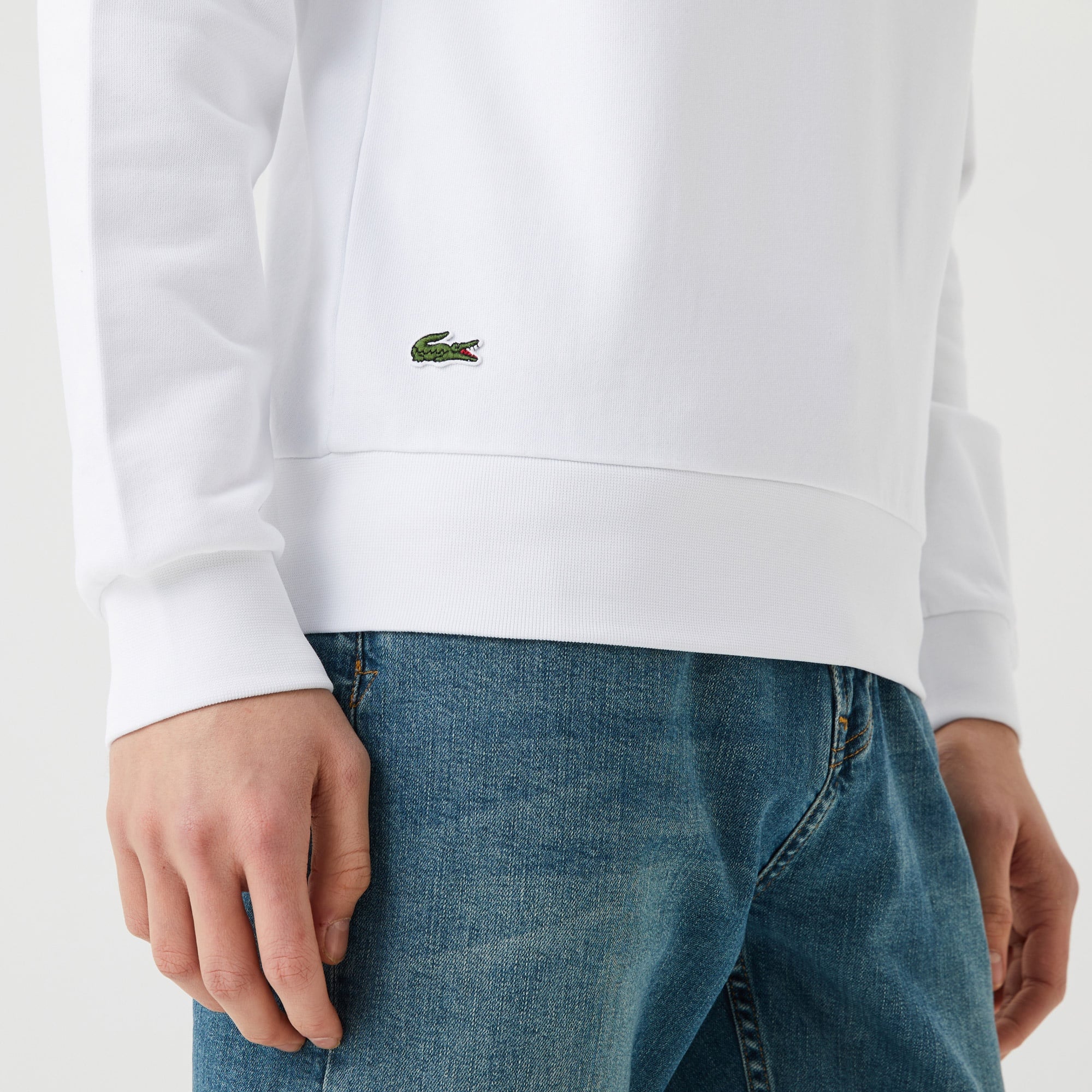 Lacoste Erkek Classic Fit Bisiklet Yaka Baskılı Beyaz Sweatshirt