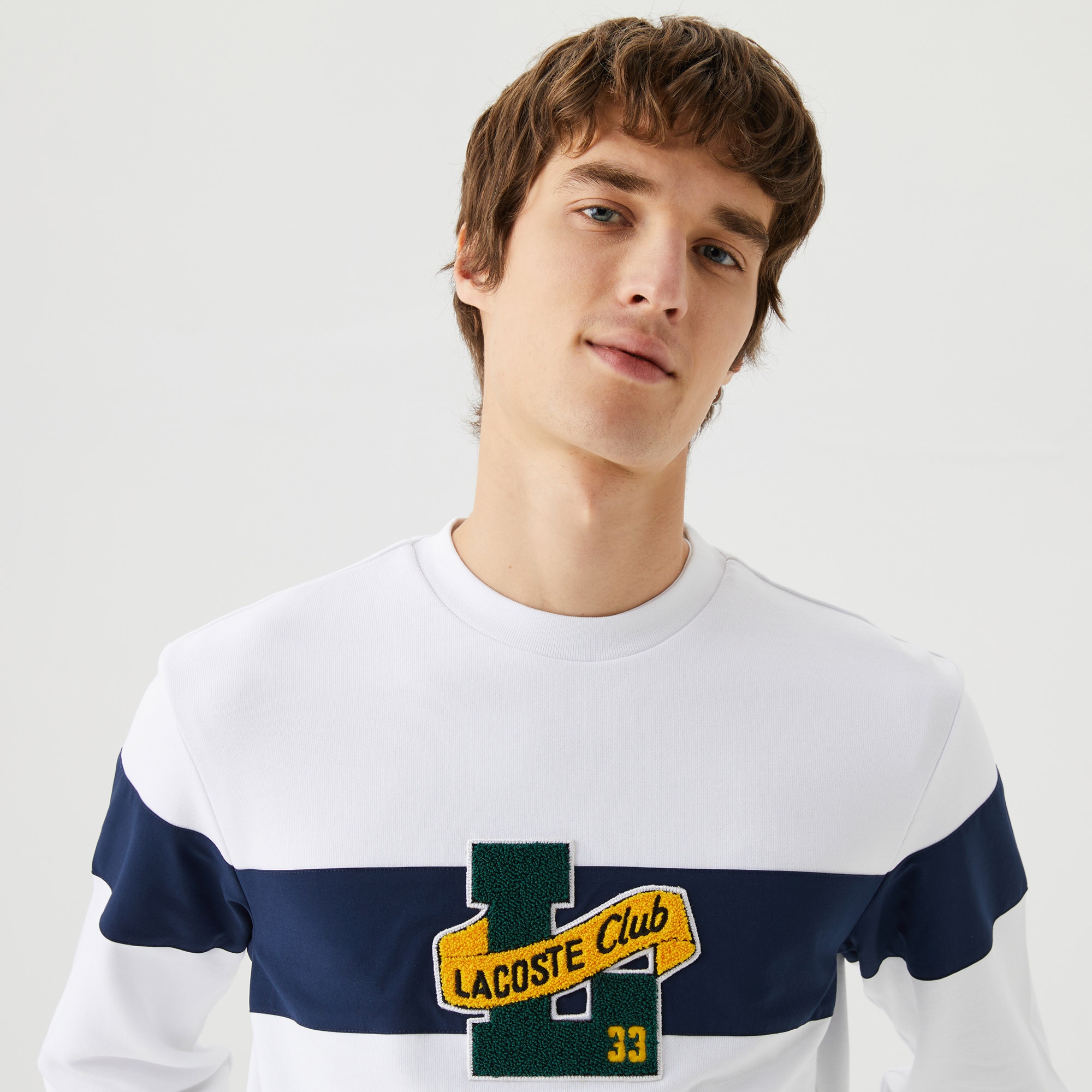 Lacoste Erkek Classic Fit Bisiklet Yaka Baskılı Beyaz Sweatshirt