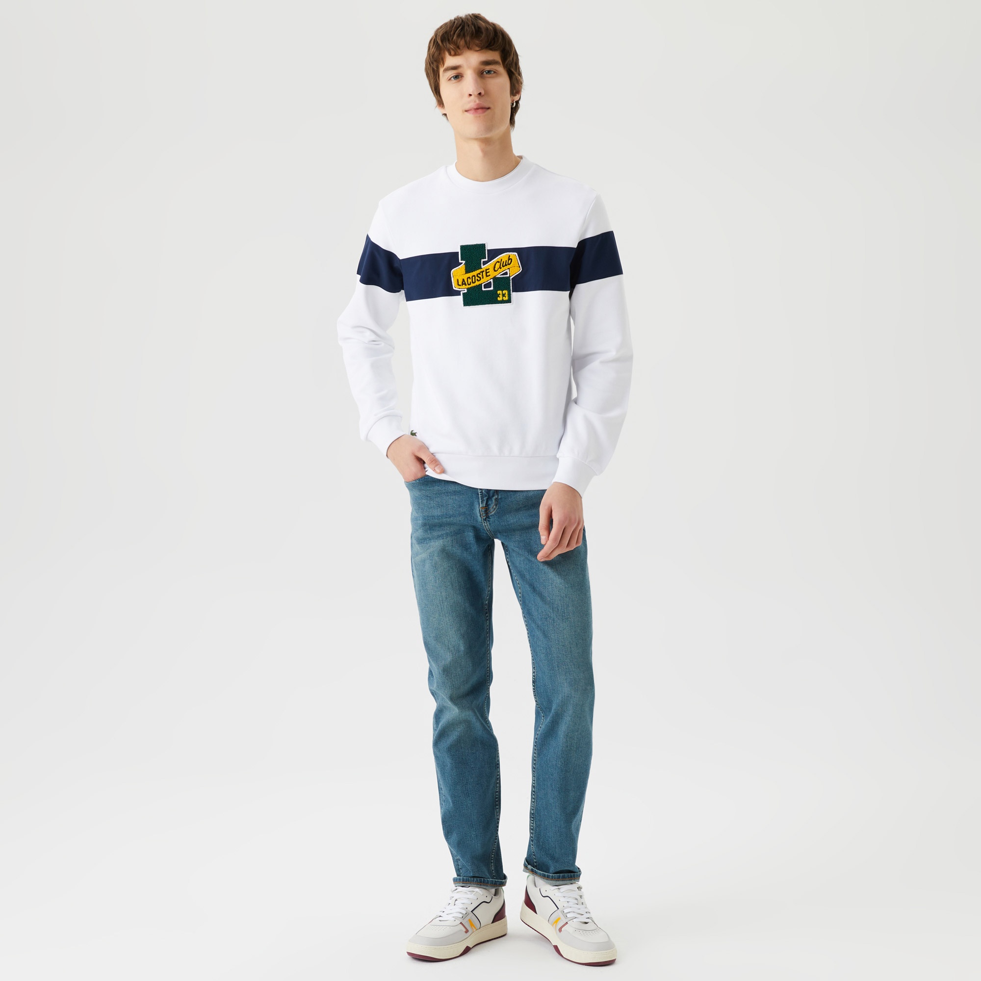 Lacoste Erkek Classic Fit Bisiklet Yaka Baskılı Beyaz Sweatshirt