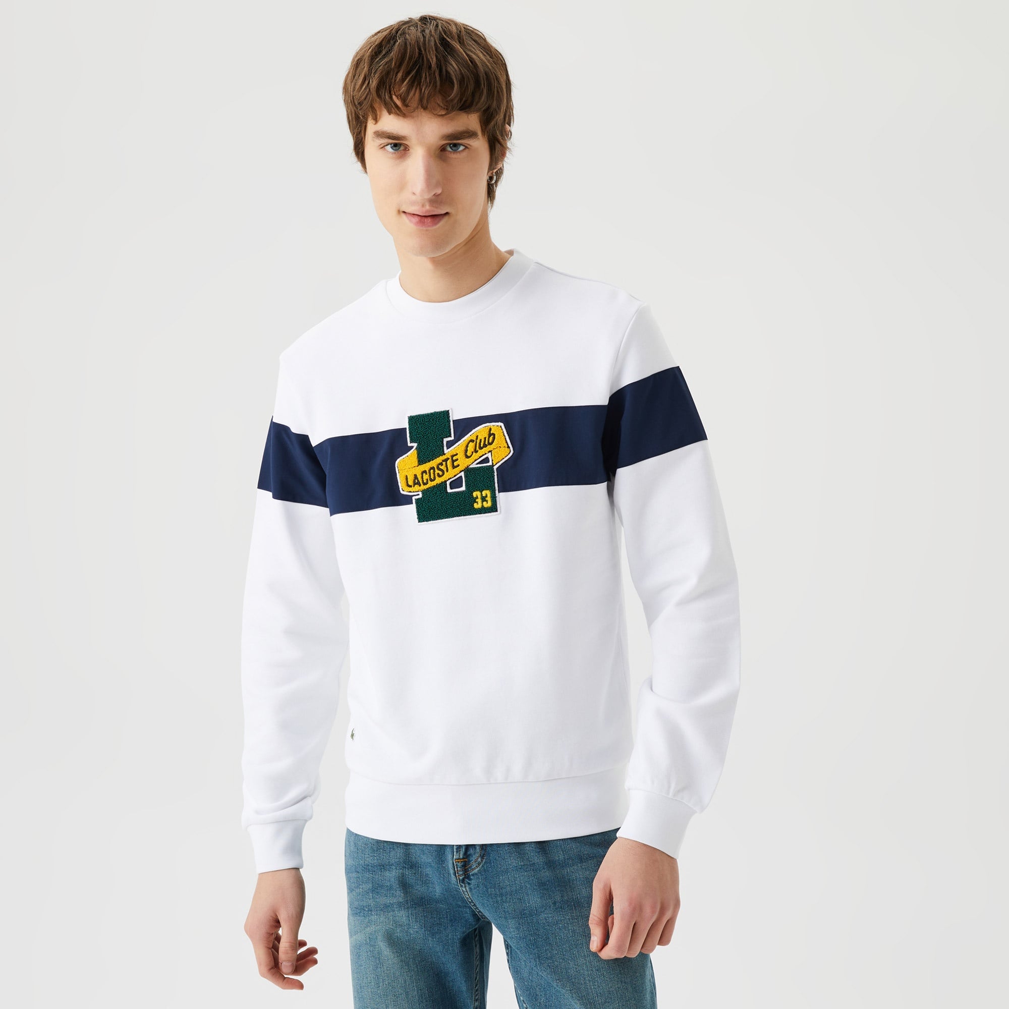 Lacoste Erkek Classic Fit Bisiklet Yaka Baskılı Beyaz Sweatshirt