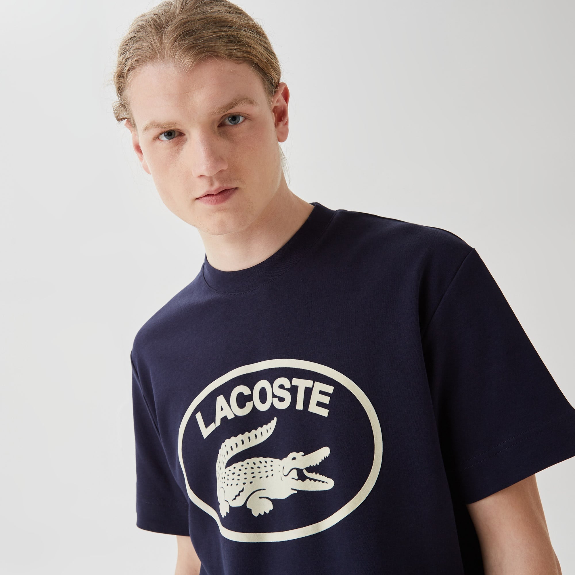 Lacoste Erkek Relaxed Fit Bisiklet Yaka Baskılı Lacivert T-Shirt