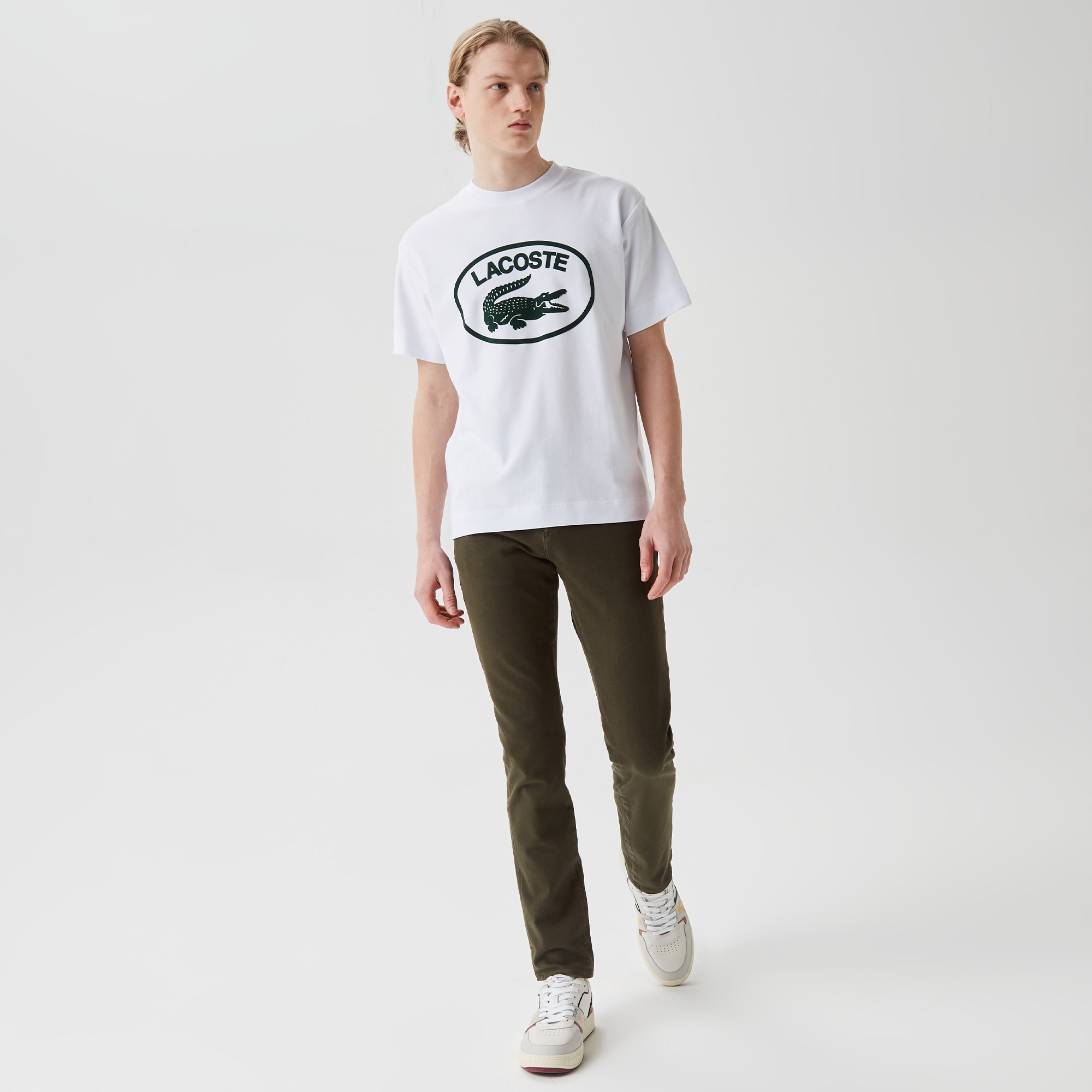 Lacoste Erkek Relaxed Fit Bisiklet Yaka Baskılı Beyaz T-Shirt