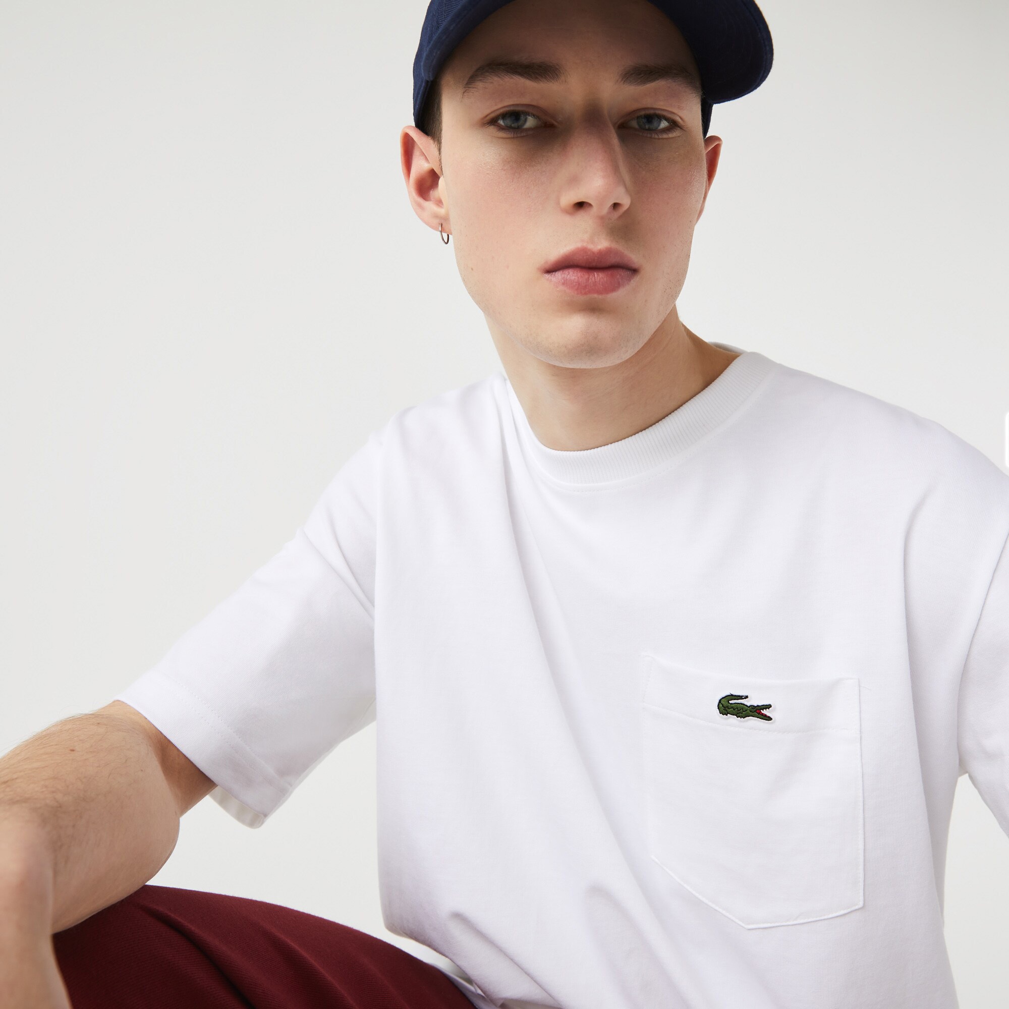 Lacoste L!VE Unisex Loose Fit Bisiklet Yaka Baskılı Beyaz T-Shirt