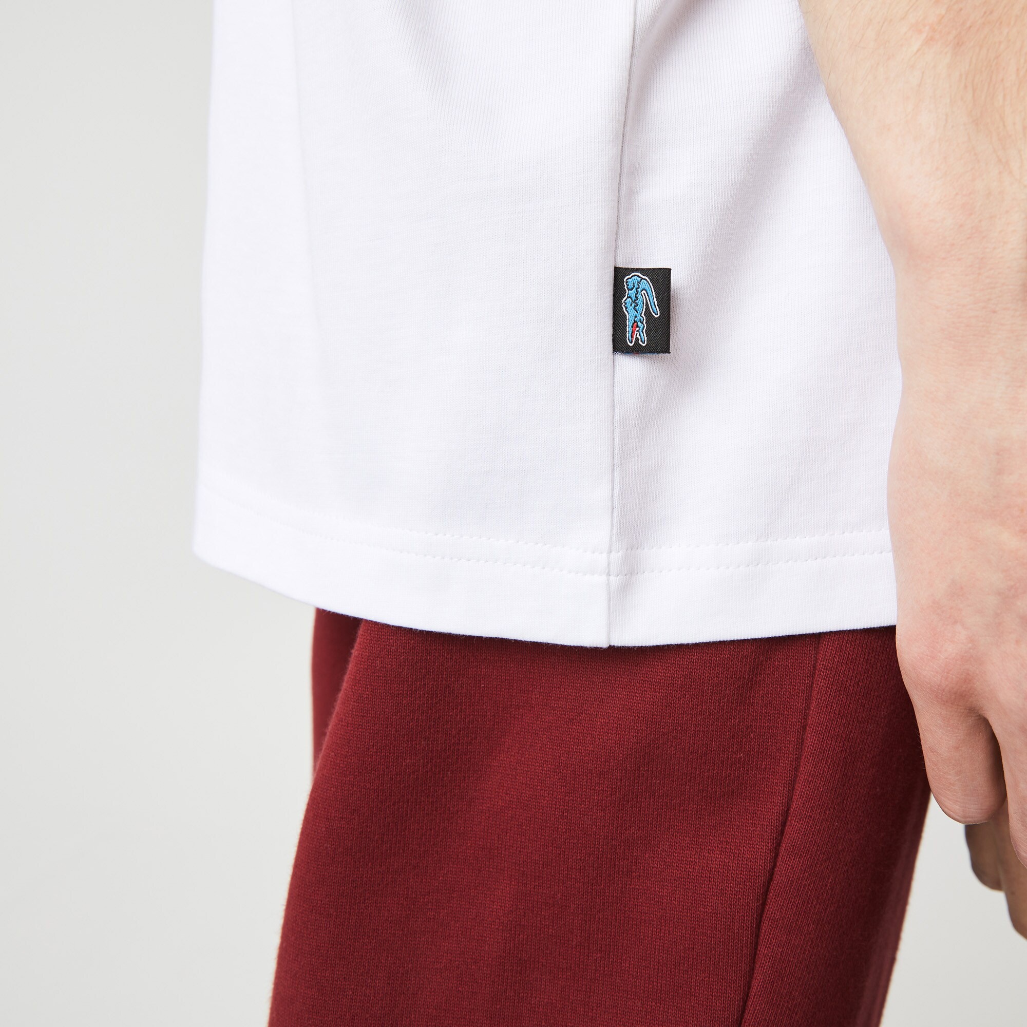 Lacoste L!VE Unisex Loose Fit Bisiklet Yaka Baskılı Beyaz T-Shirt