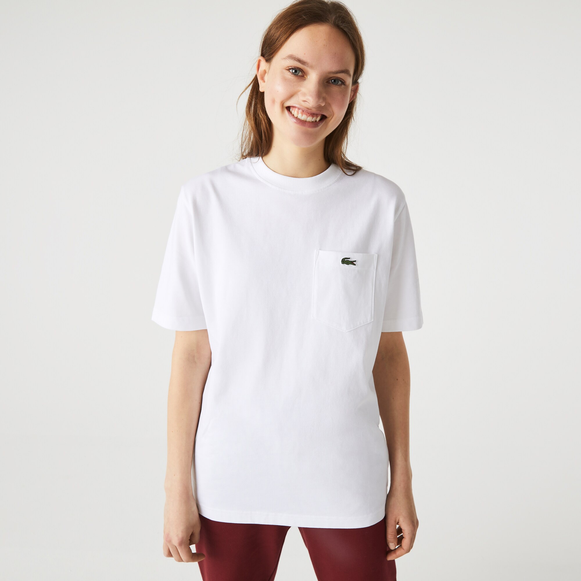 Lacoste L!VE Unisex Loose Fit Bisiklet Yaka Baskılı Beyaz T-Shirt