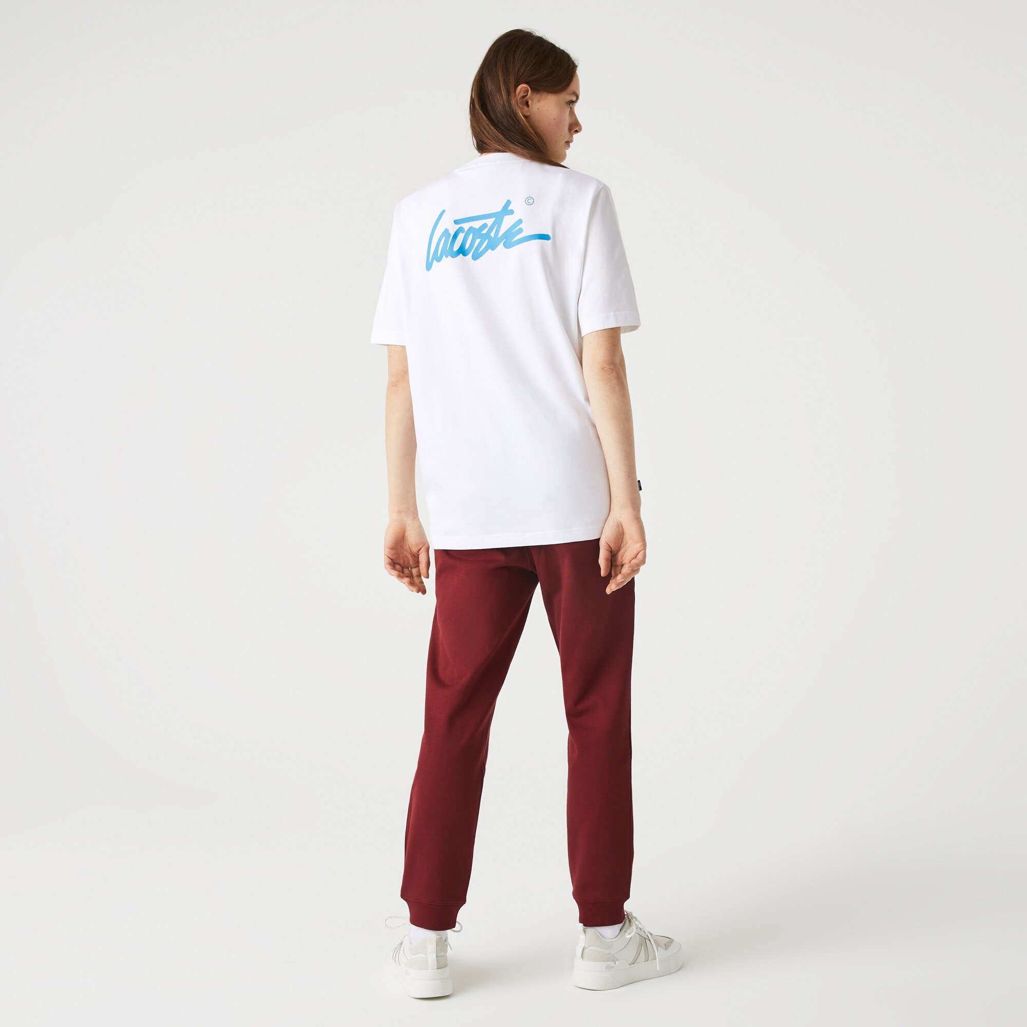 Lacoste L!VE Unisex Loose Fit Bisiklet Yaka Baskılı Beyaz T-Shirt