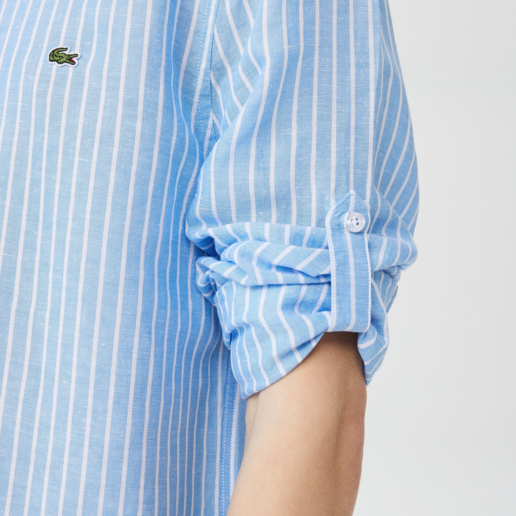 Lacoste Erkek Regular Fit Düğmeli Yaka Çizgili Mavi Gömlek