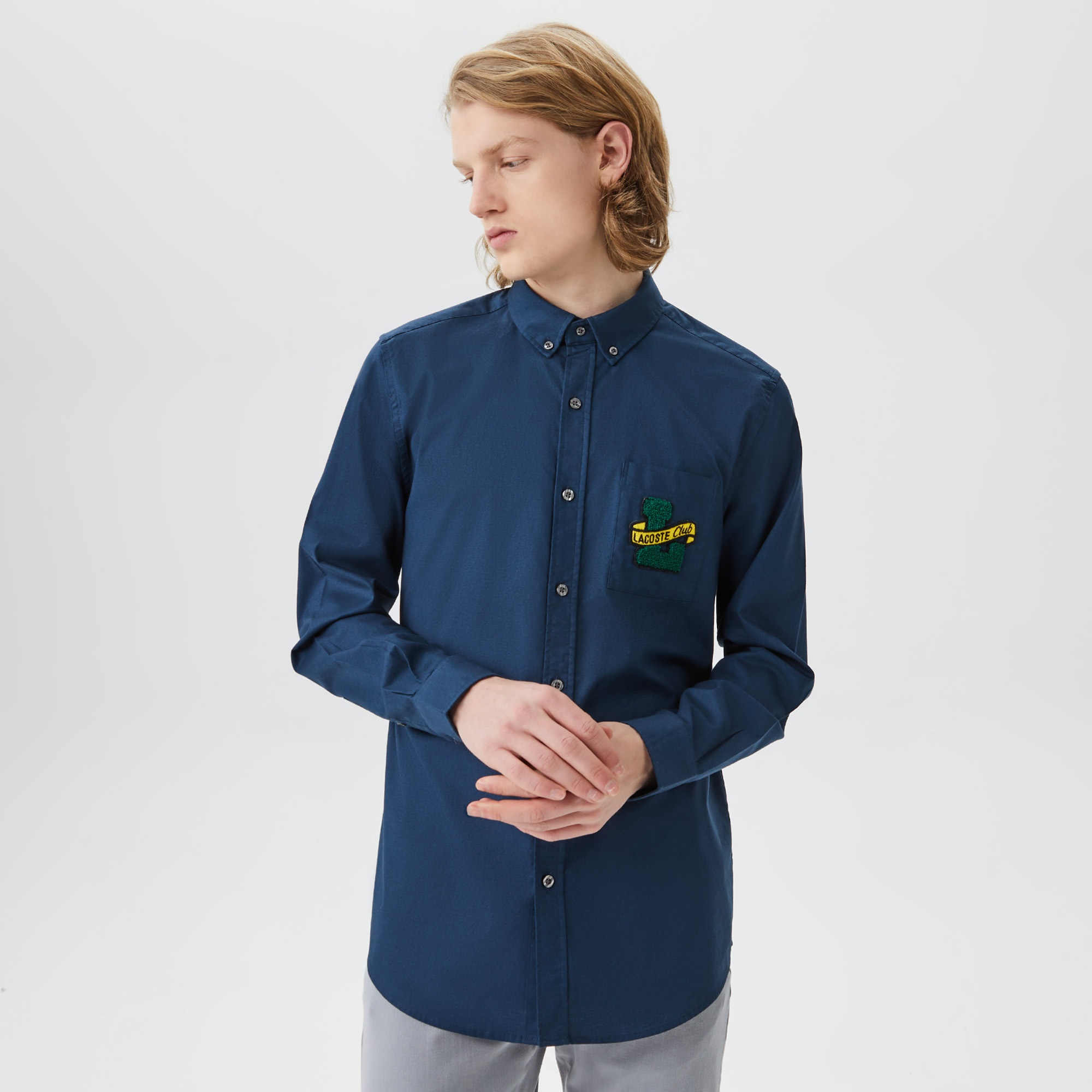 Lacoste Erkek Slim Fit Düğmeli Yaka Lacivert Gömlek